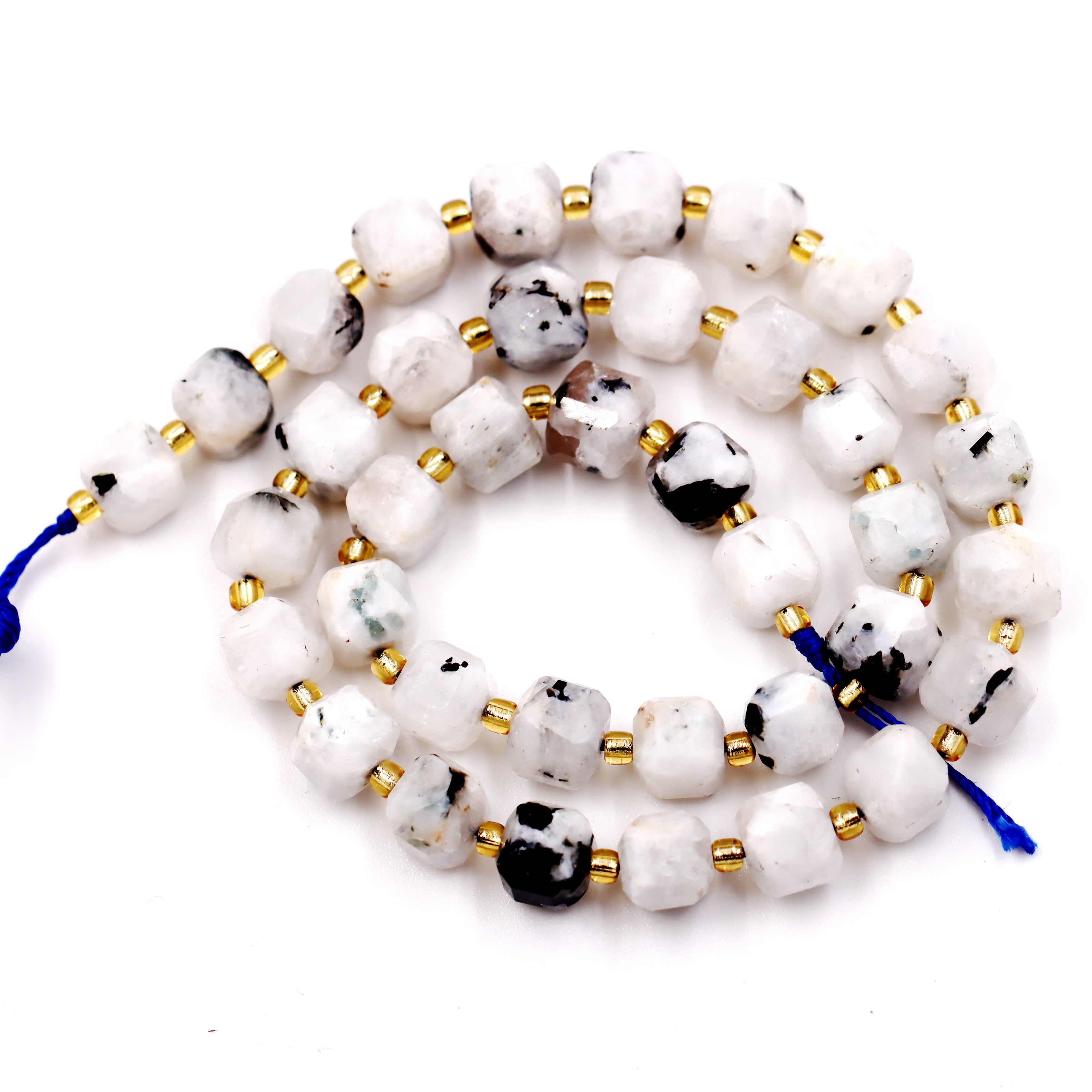 Malahill faceted cube stone beads for jewelry making, sold per bag 5 strands inside, Moonstone AB beads