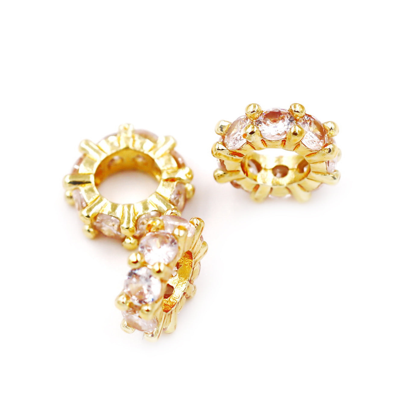 Malahill excellent quality cubic zirconia paved brass spacer beads, sold per box 30 pieces inside