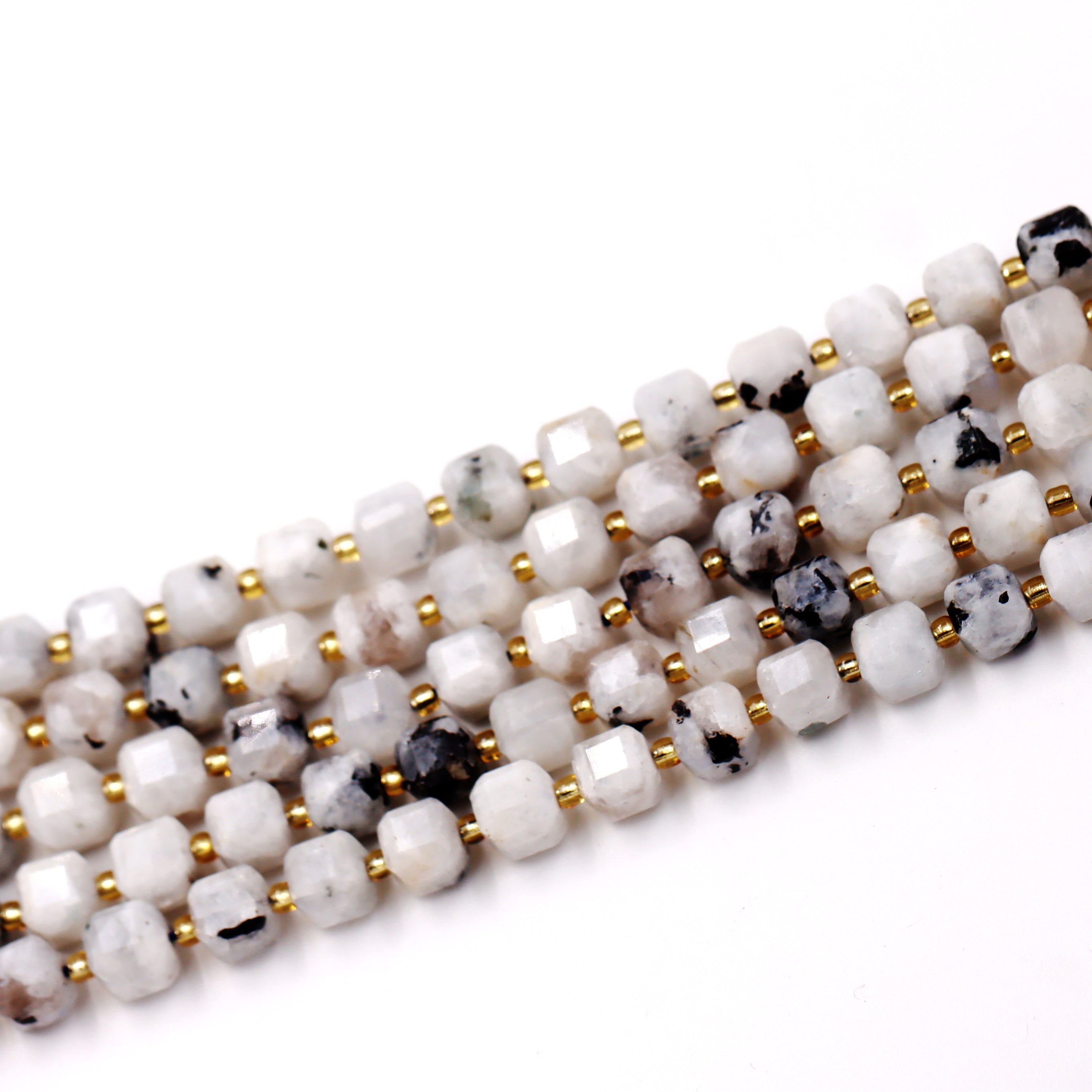 Malahill faceted cube stone beads for jewelry making, sold per bag 5 strands inside, Moonstone AB beads