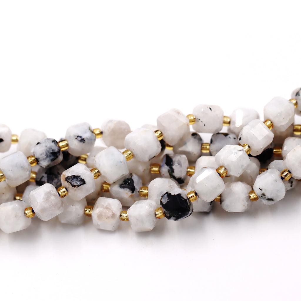 Malahill faceted cube stone beads for jewelry making, sold per bag 5 strands inside, Moonstone AB beads