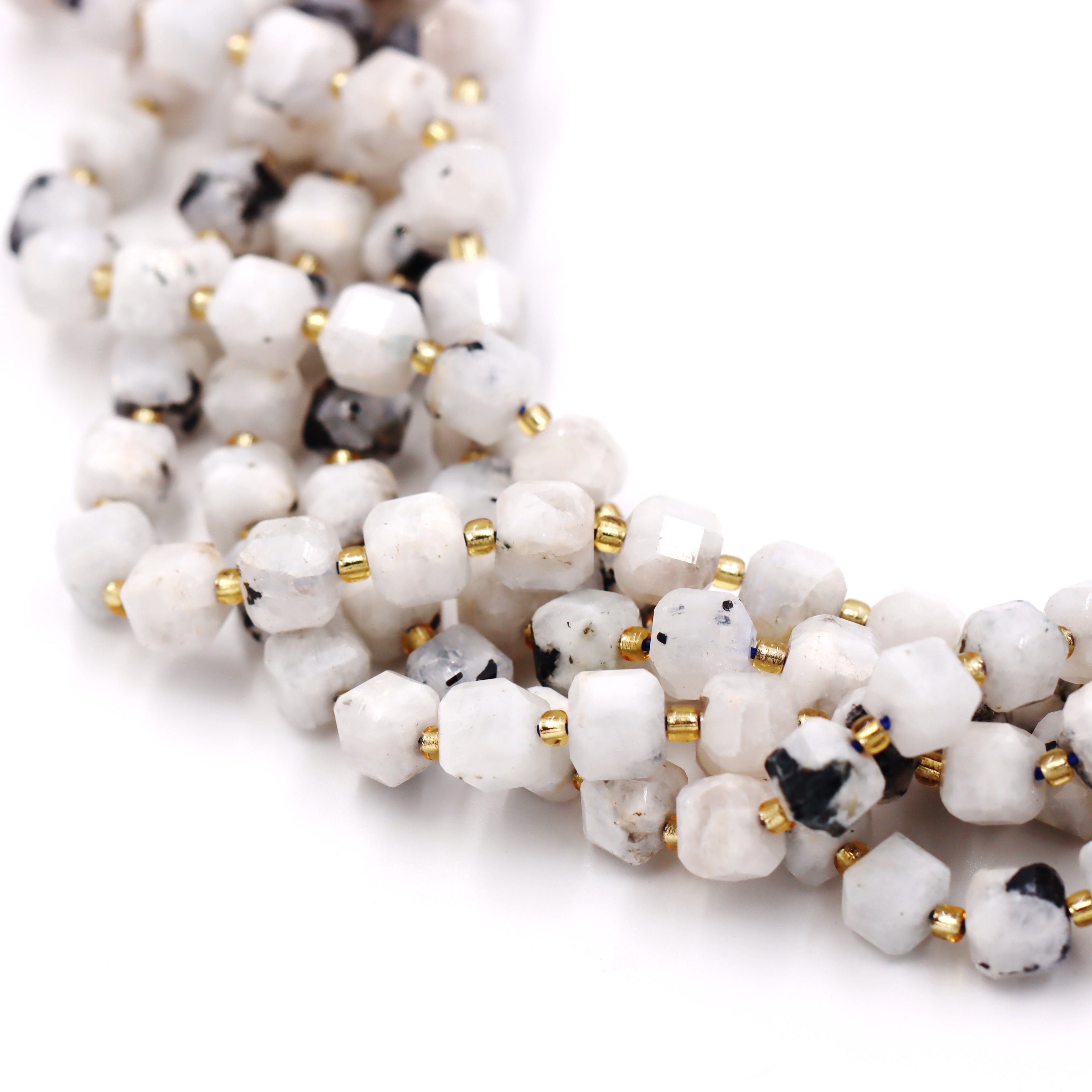 Malahill faceted cube stone beads for jewelry making, sold per bag 5 strands inside, Moonstone AB beads