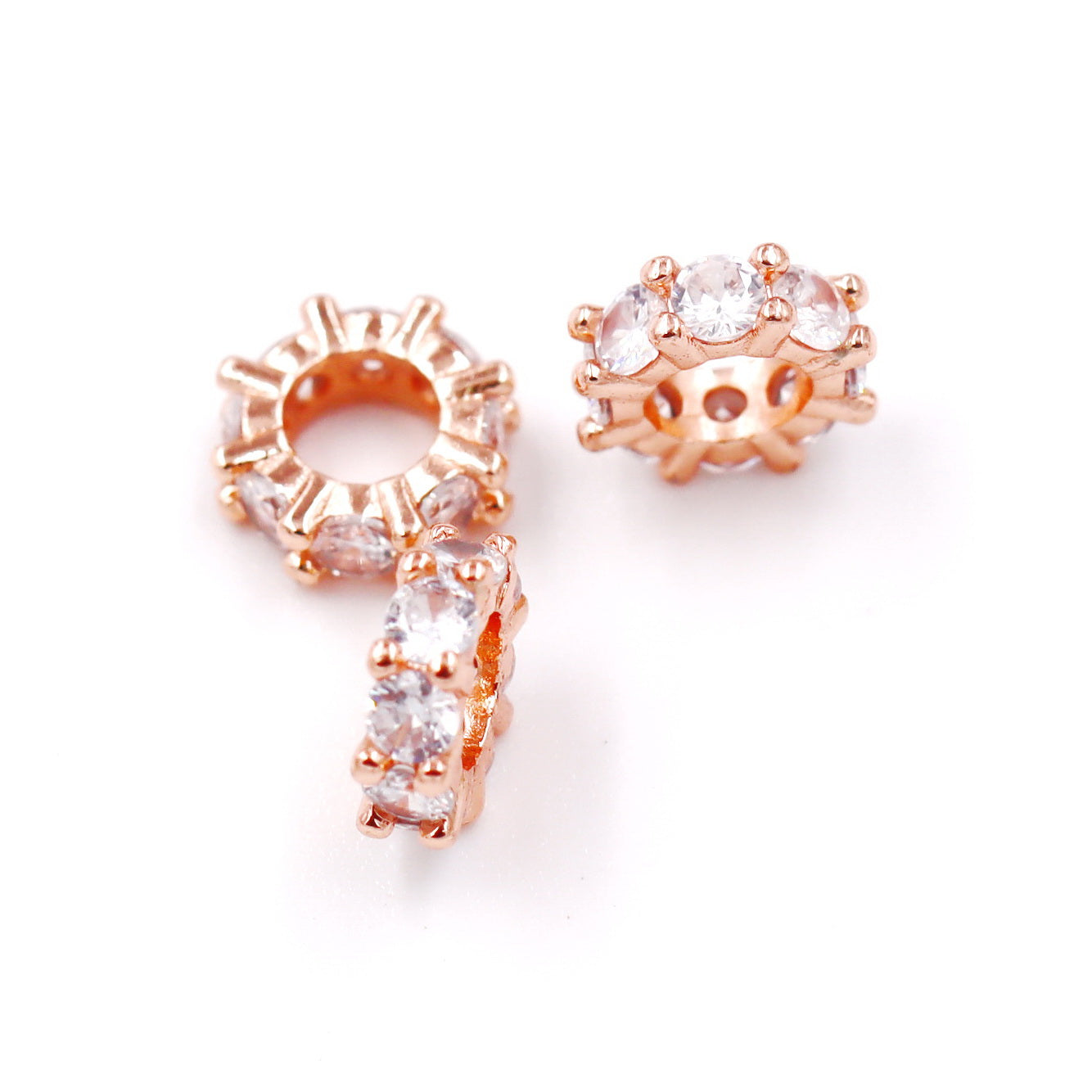 Malahill excellent quality cubic zirconia paved brass spacer beads, sold per box 30 pieces inside