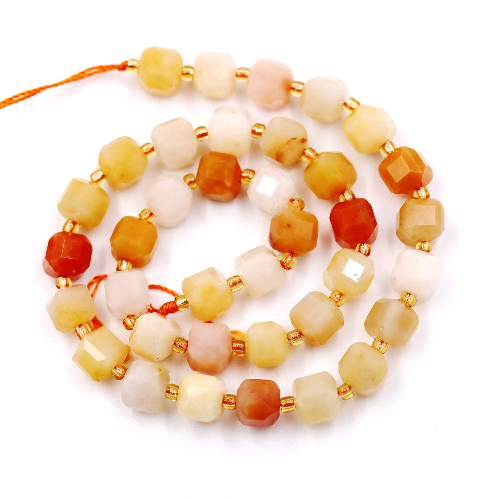 Malahill faceted cube stone beads for jewelry making, sold per bag 5 strands inside, Golden Jade beads