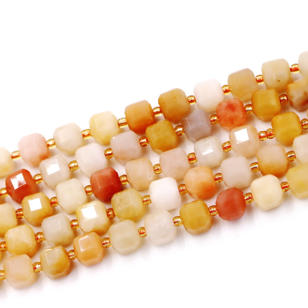 Malahill faceted cube stone beads for jewelry making, sold per bag 5 strands inside, Golden Jade beads