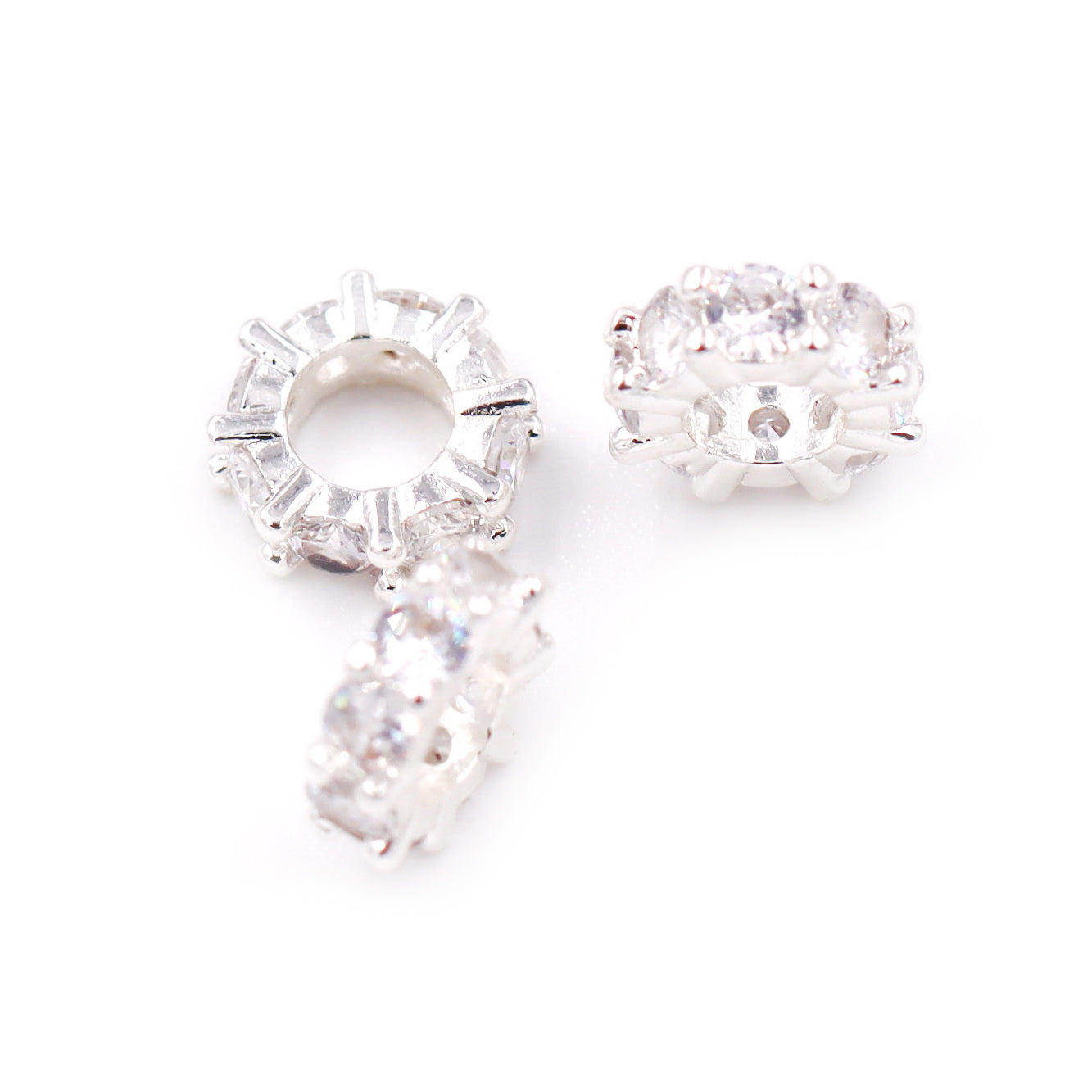 Malahill excellent quality cubic zirconia paved brass spacer beads, sold per box 30 pieces inside