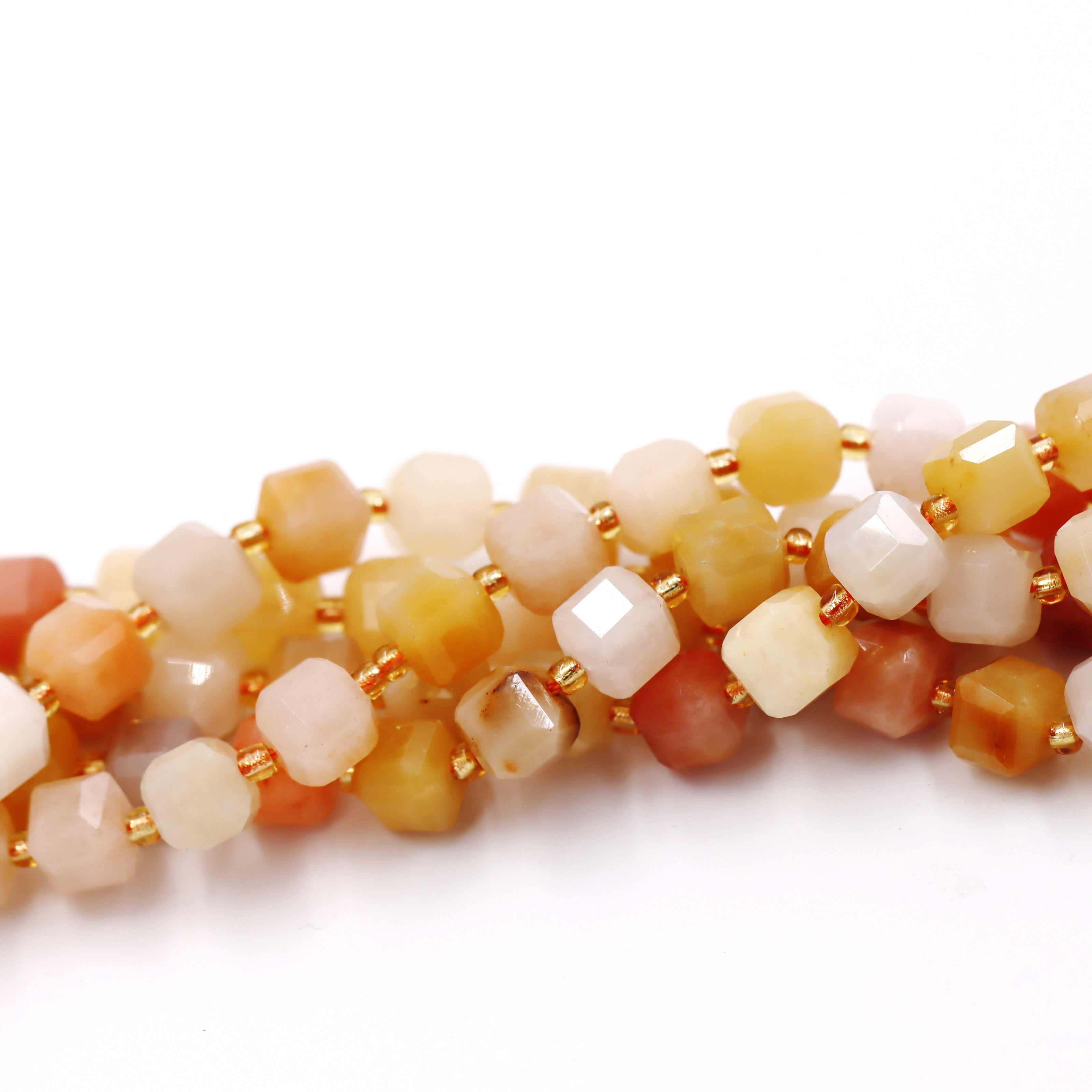 Malahill faceted cube stone beads for jewelry making, sold per bag 5 strands inside, Golden Jade beads