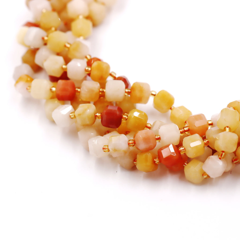Malahill faceted cube stone beads for jewelry making, sold per bag 5 strands inside, Golden Jade beads
