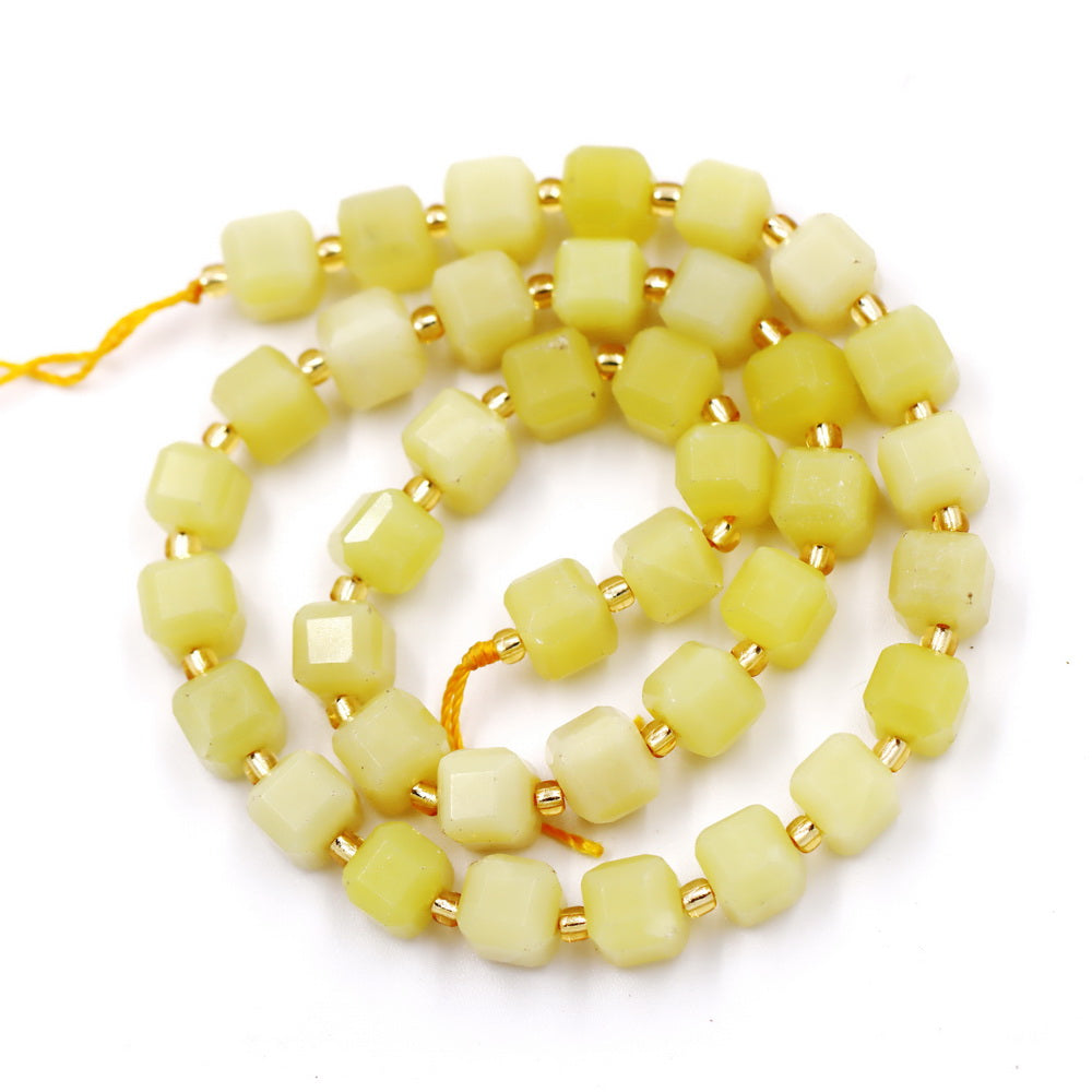 Malahill faceted cube stone beads for jewelry making, sold per bag 5 strands inside, Lemon Jade beads