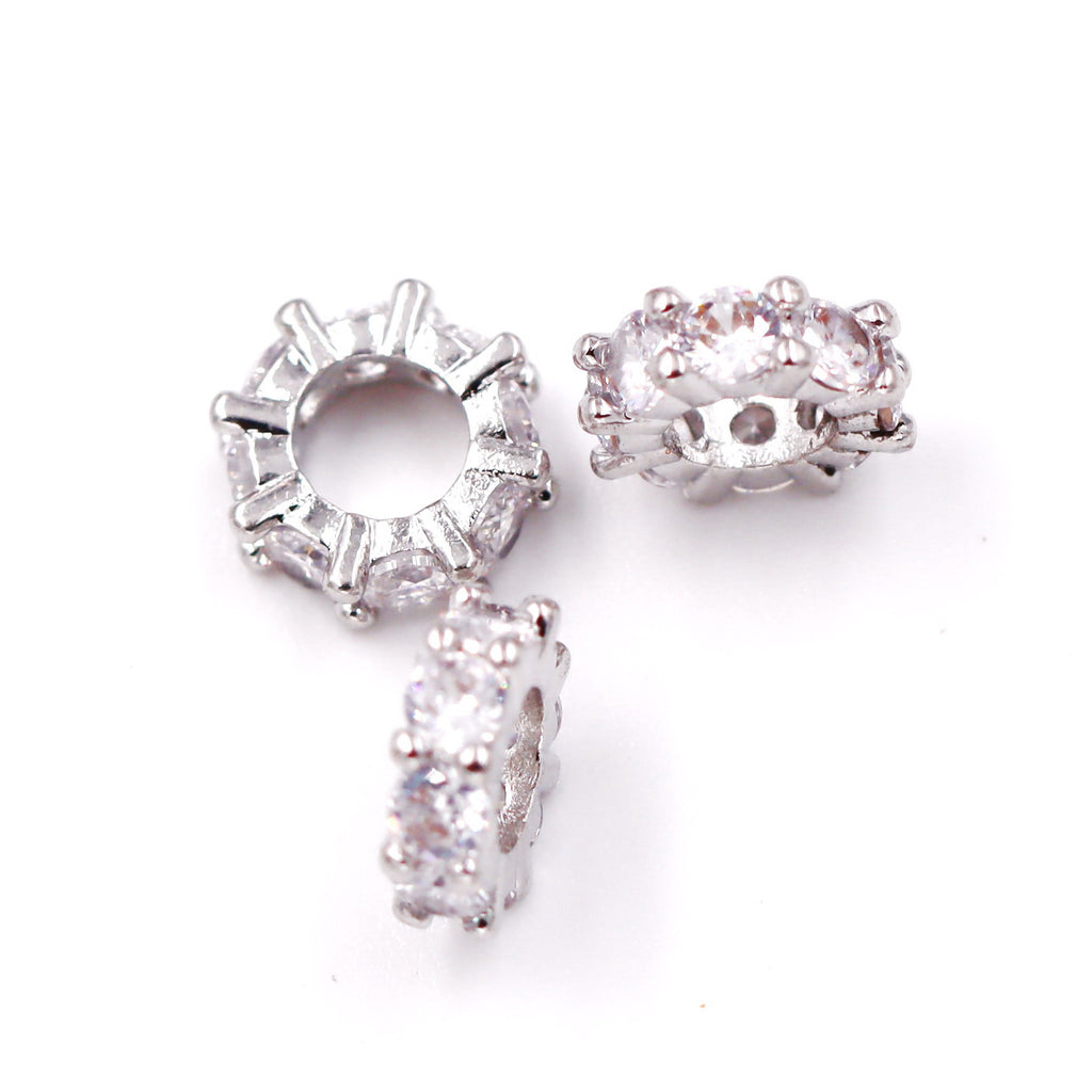 Malahill excellent quality cubic zirconia paved brass spacer beads, sold per box 30 pieces inside