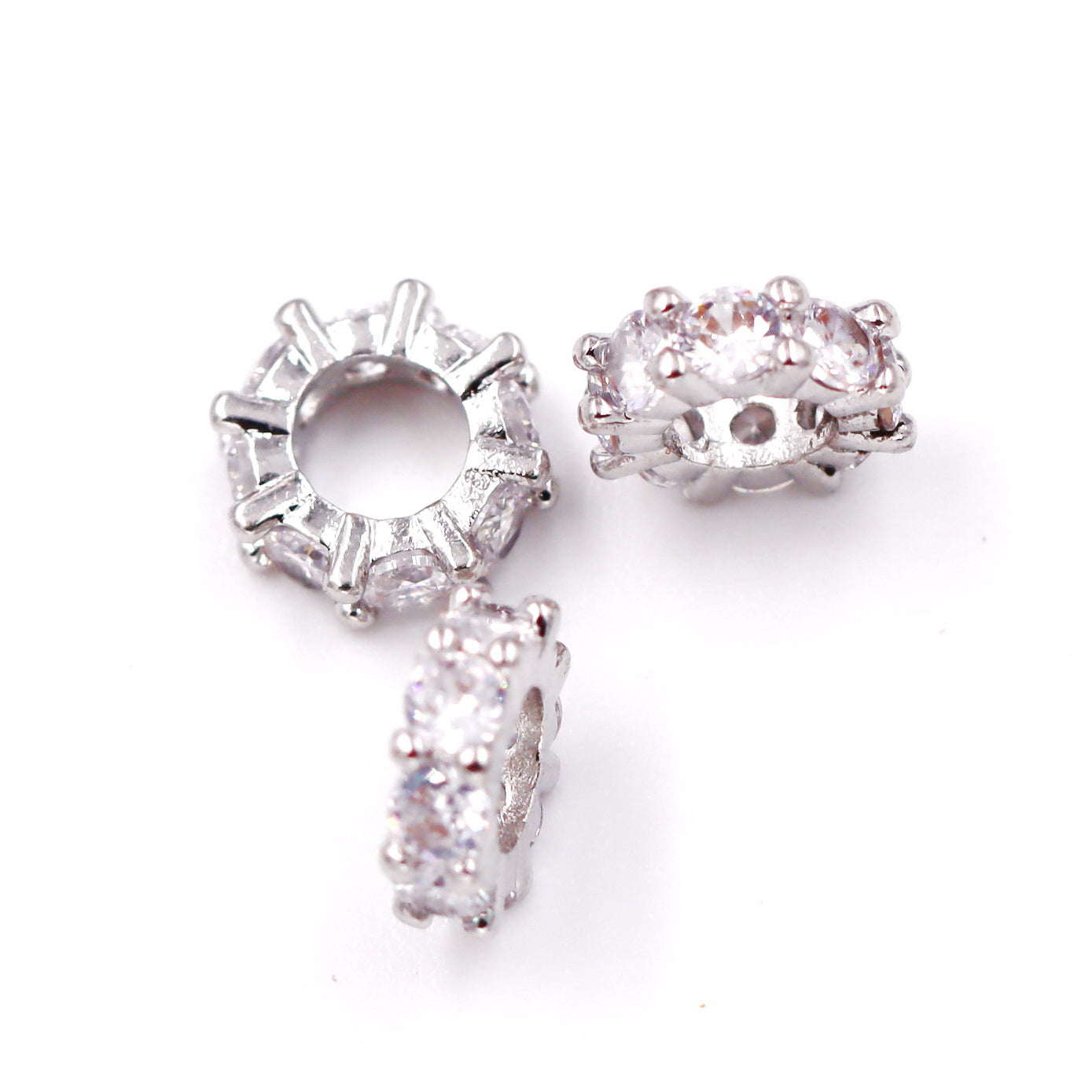 Malahill excellent quality cubic zirconia paved brass spacer beads, sold per box 30 pieces inside