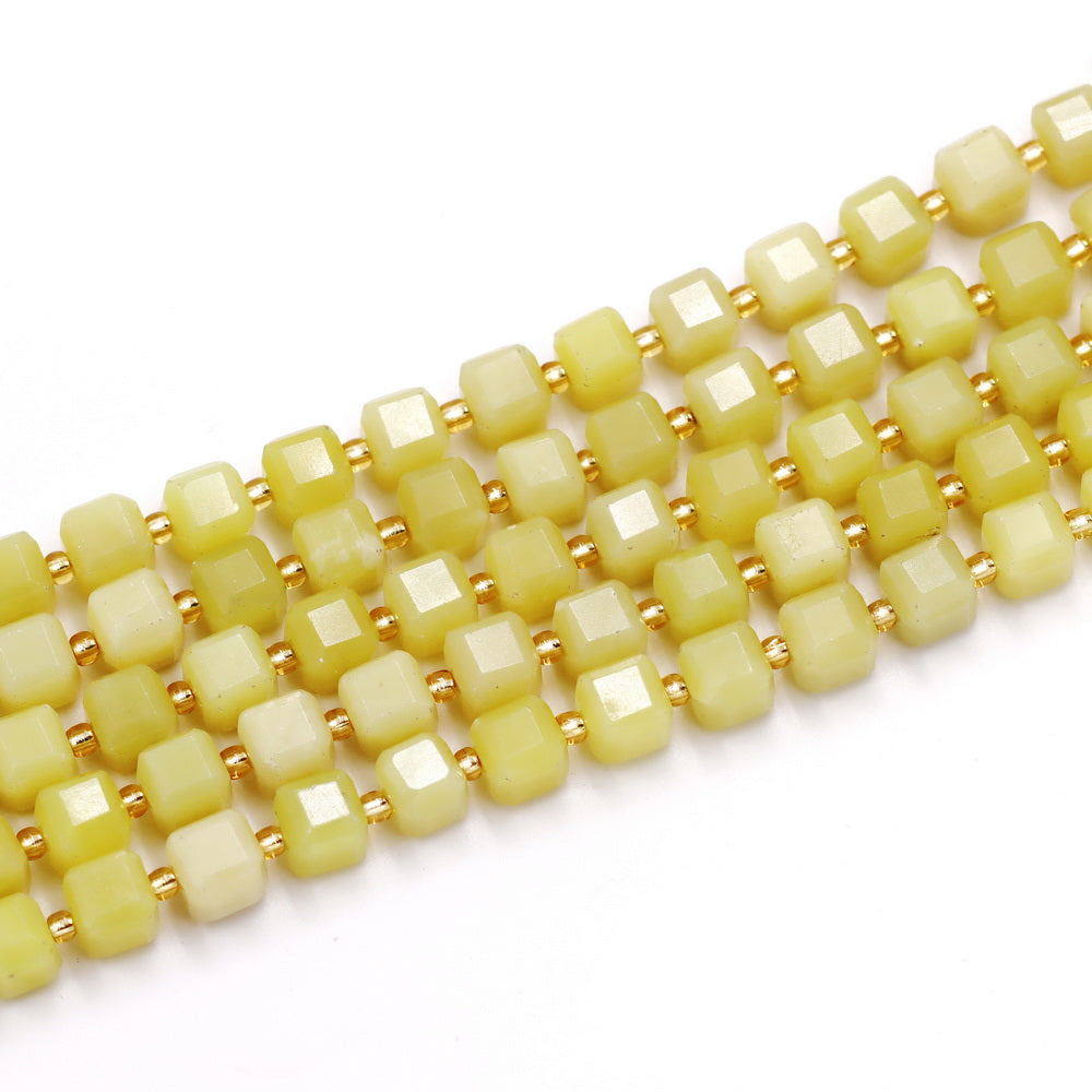 Malahill faceted cube stone beads for jewelry making, sold per bag 5 strands inside, Lemon Jade beads