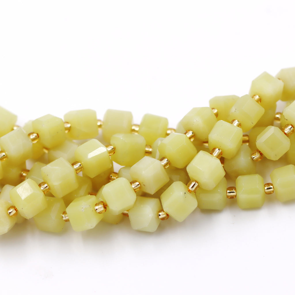 Malahill faceted cube stone beads for jewelry making, sold per bag 5 strands inside, Lemon Jade beads