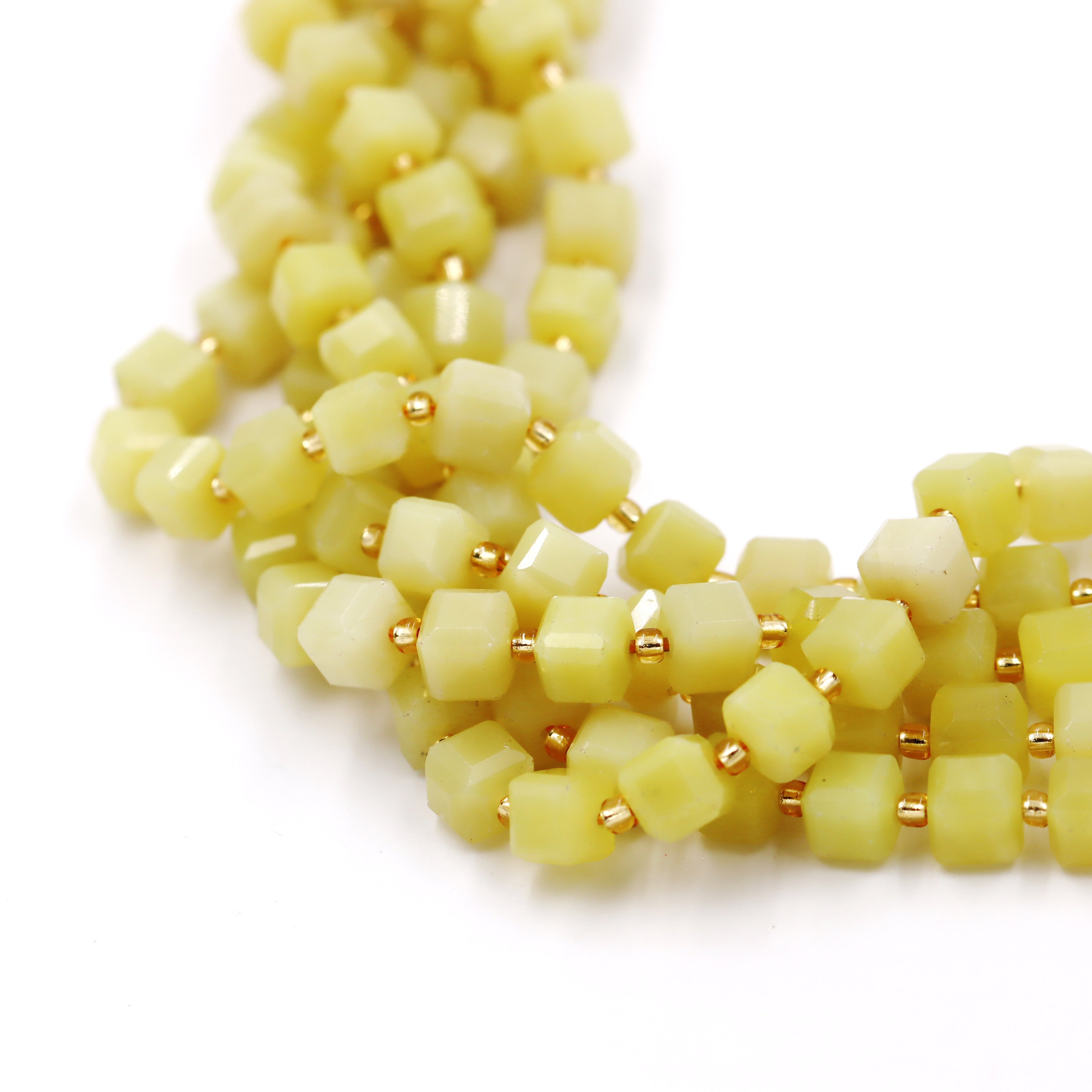 Malahill faceted cube stone beads for jewelry making, sold per bag 5 strands inside, Lemon Jade beads