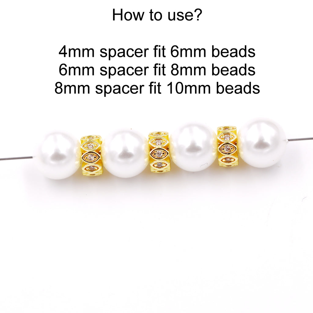 Malahill excellent quality cubic zirconia paved brass spacer beads, sold per box 30 pieces inside