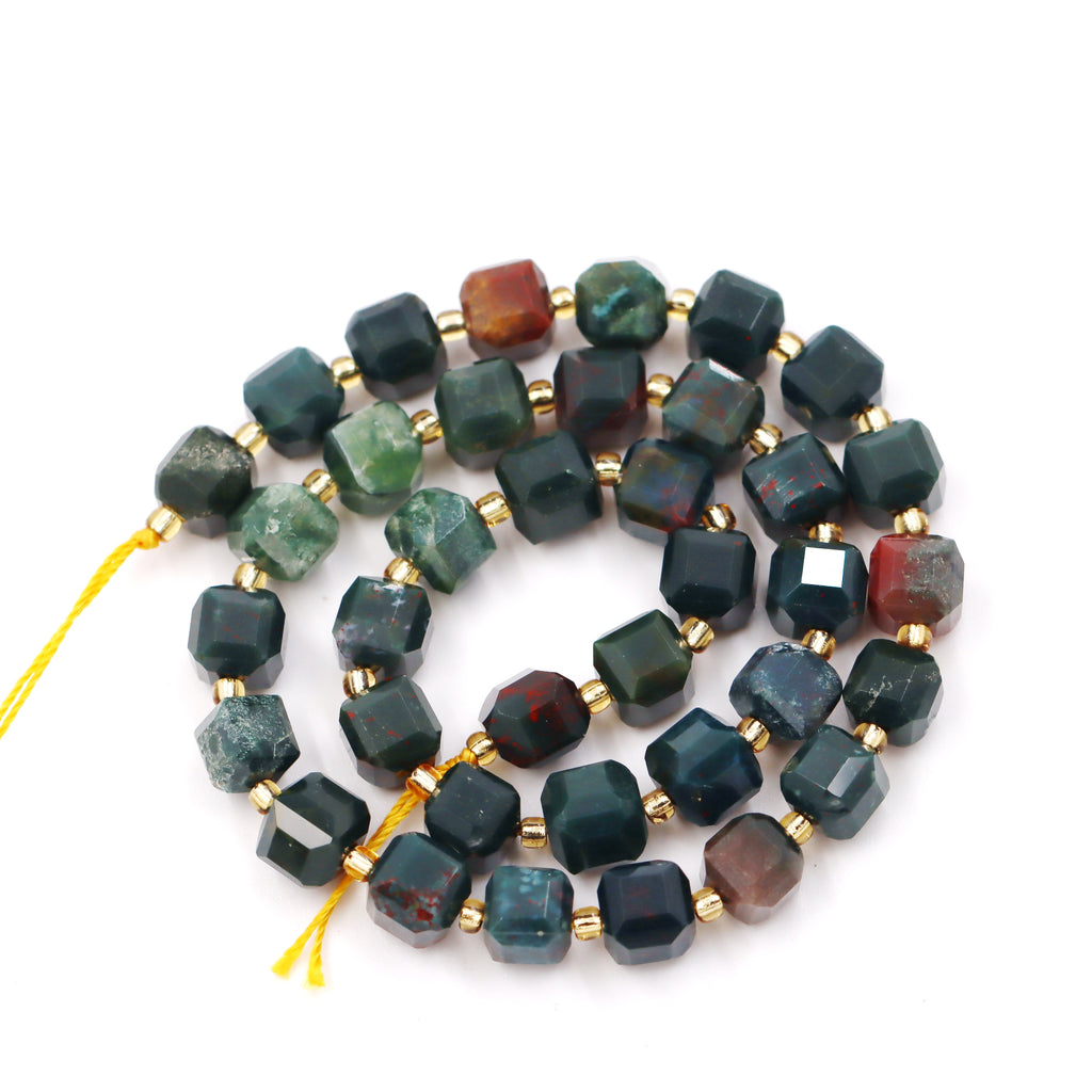 Malahill faceted cube stone beads for jewelry making, sold per bag 5 strands inside, Bloodstone beads