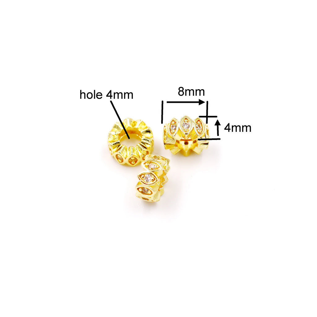 Malahill excellent quality cubic zirconia paved brass spacer beads, sold per box 30 pieces inside