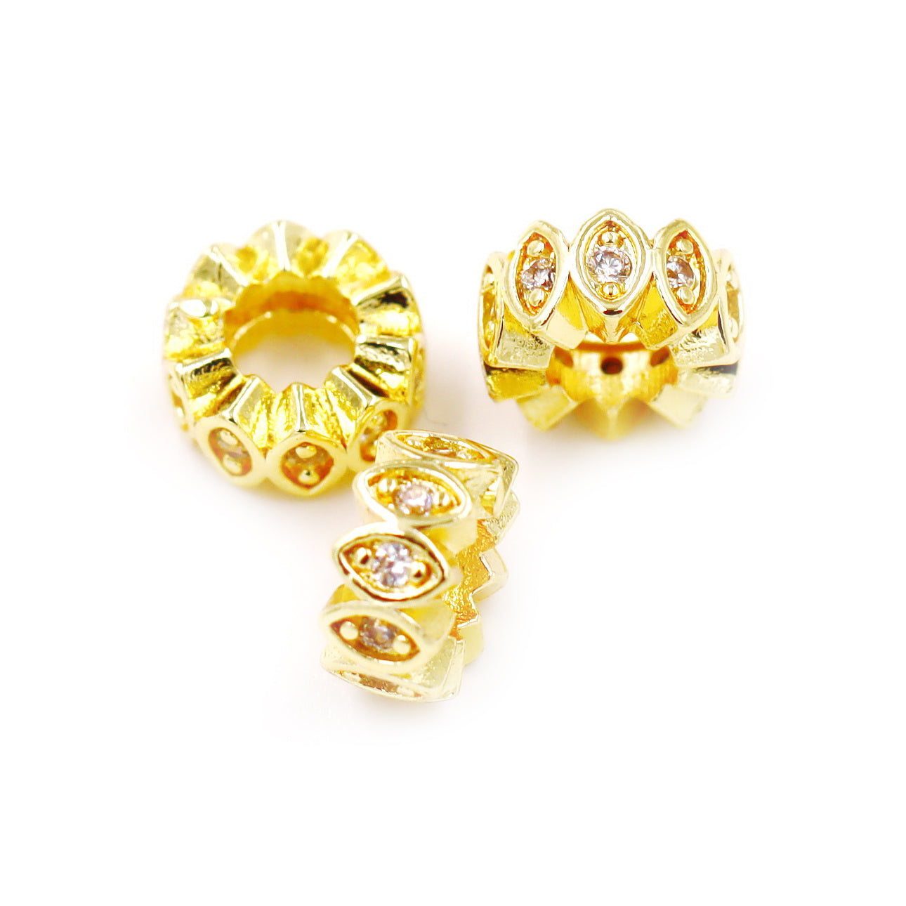 Malahill excellent quality cubic zirconia paved brass spacer beads, sold per box 30 pieces inside