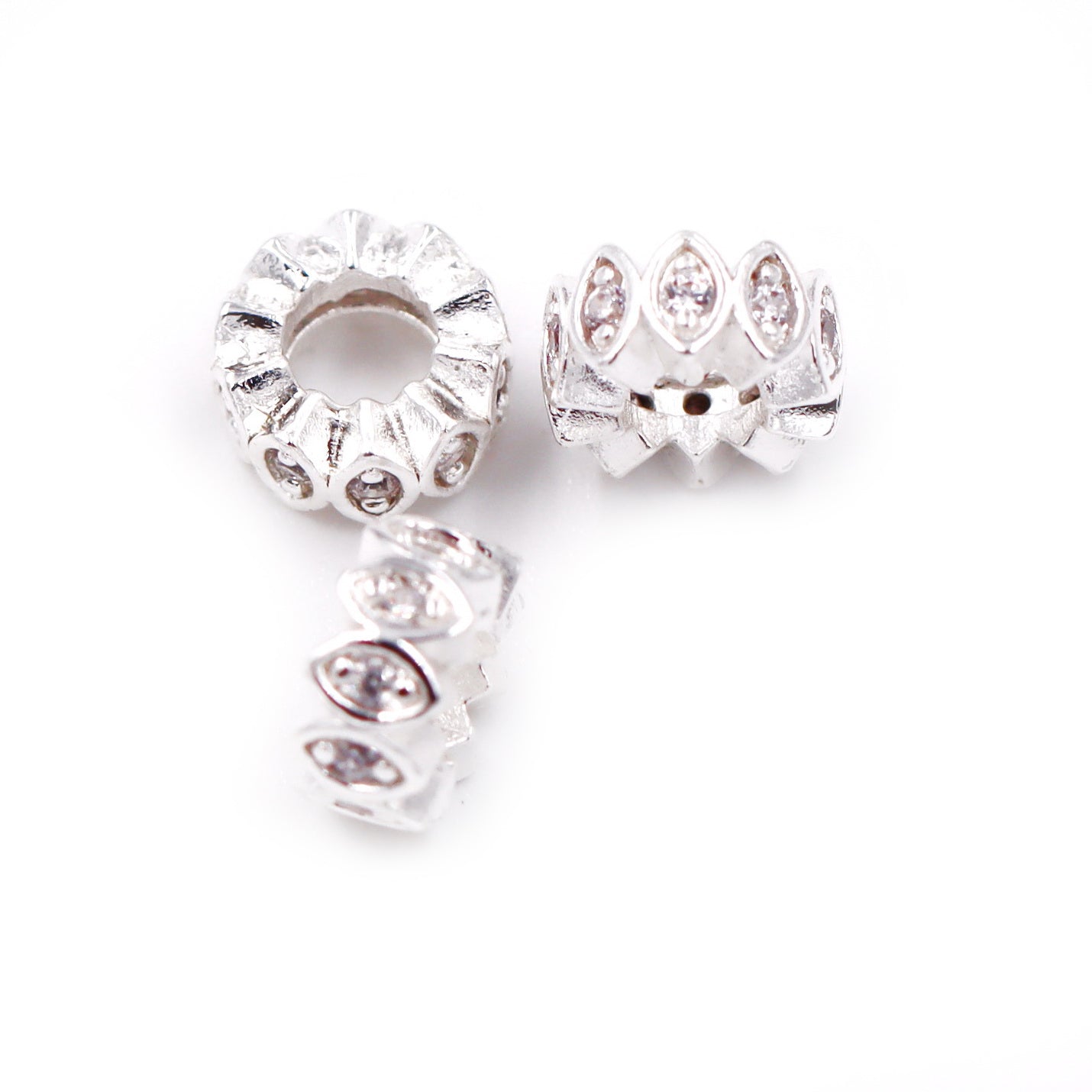 Malahill excellent quality cubic zirconia paved brass spacer beads, sold per box 30 pieces inside