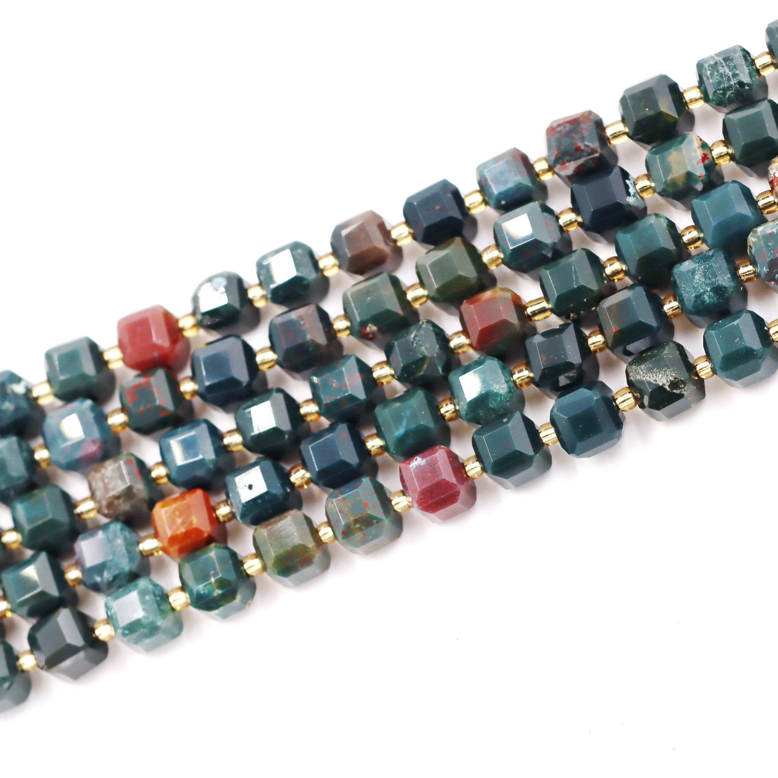 Malahill faceted cube stone beads for jewelry making, sold per bag 5 strands inside, Bloodstone beads