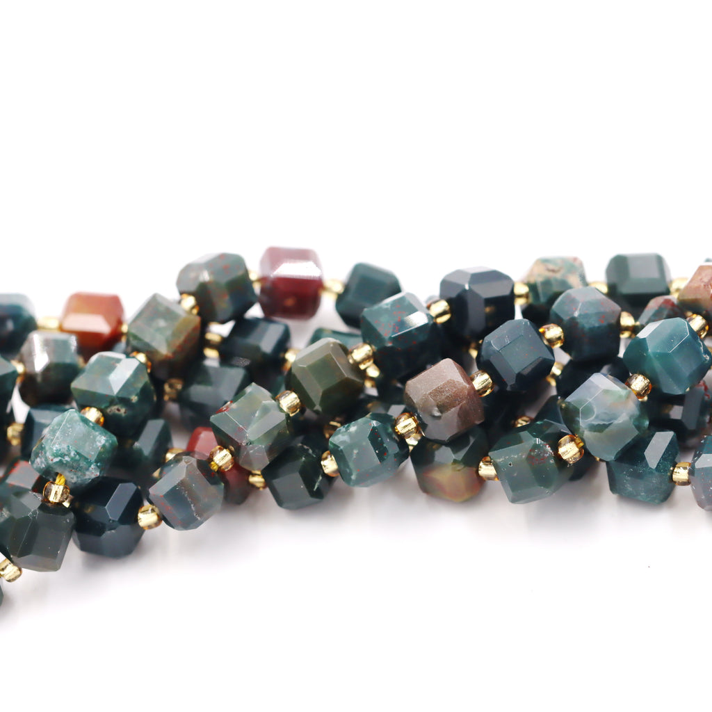 Malahill faceted cube stone beads for jewelry making, sold per bag 5 strands inside, Bloodstone beads