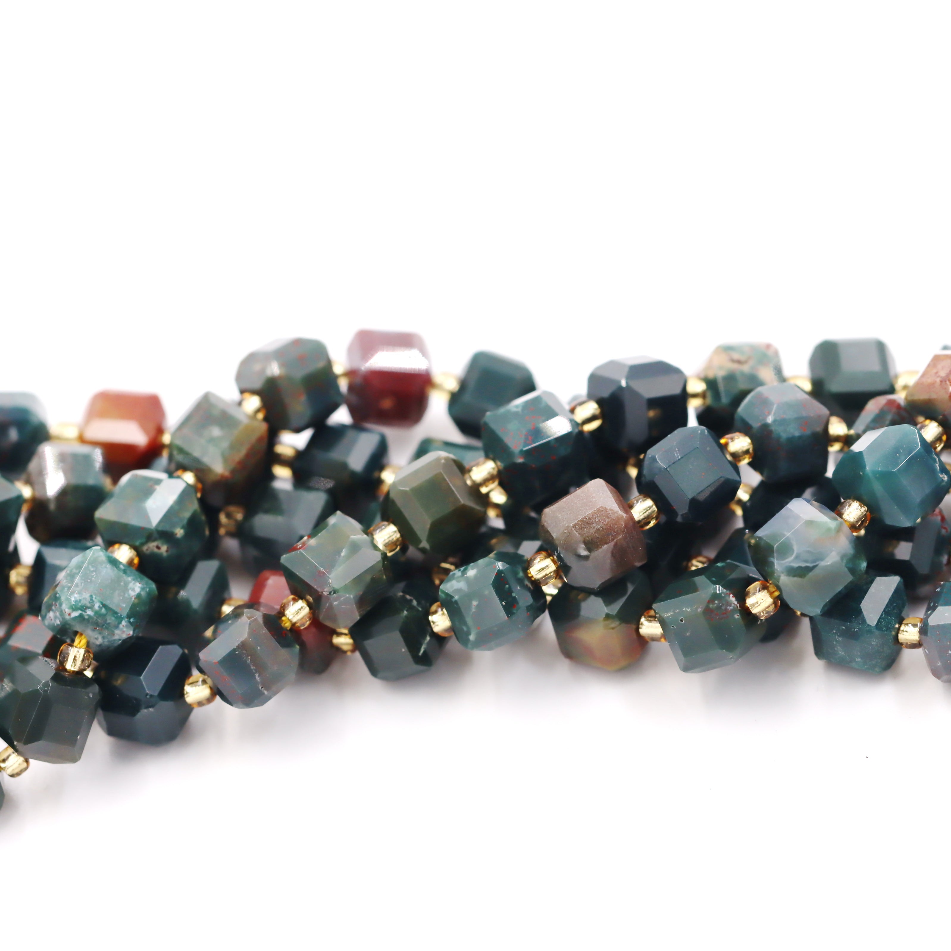 Malahill faceted cube stone beads for jewelry making, sold per bag 5 strands inside, Bloodstone beads