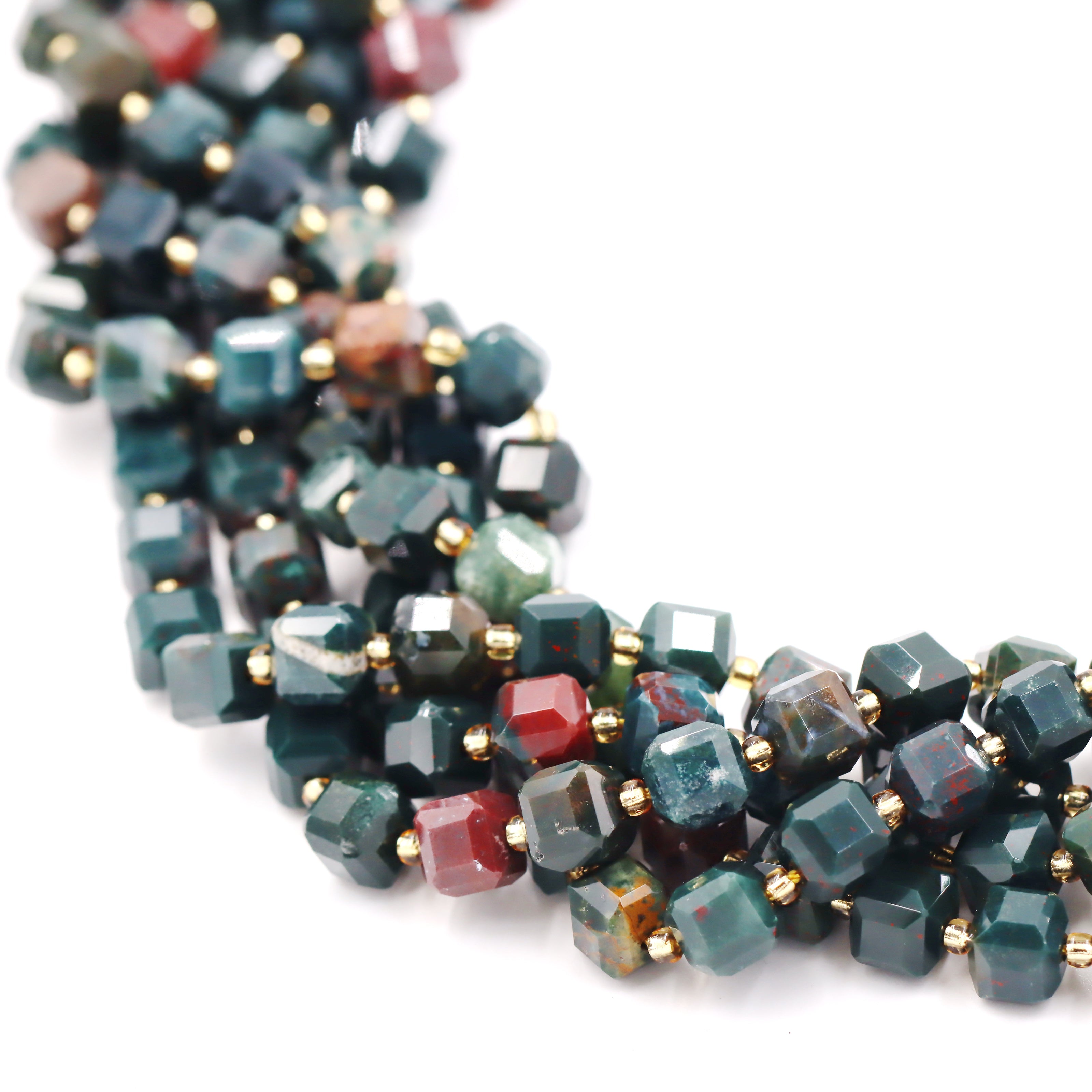 Malahill faceted cube stone beads for jewelry making, sold per bag 5 strands inside, Bloodstone beads