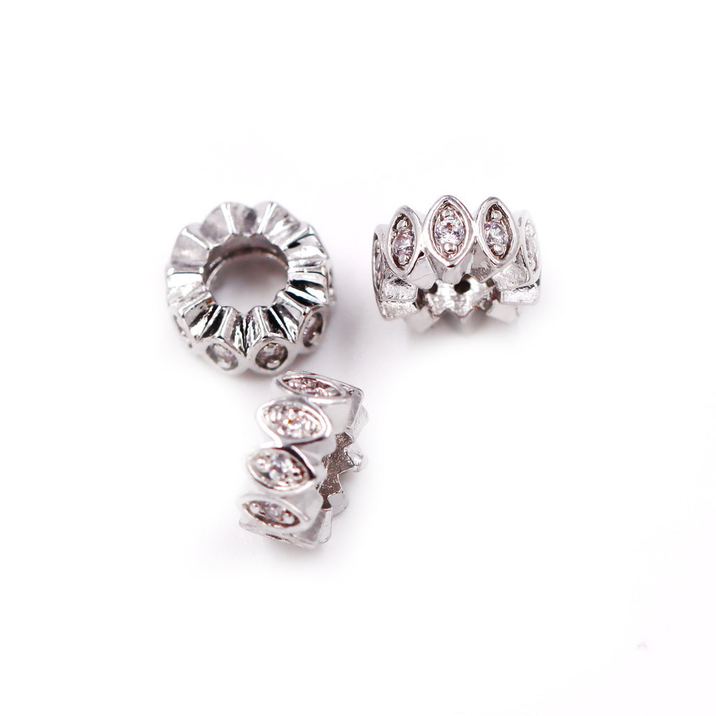 Malahill excellent quality cubic zirconia paved brass spacer beads, sold per box 30 pieces inside