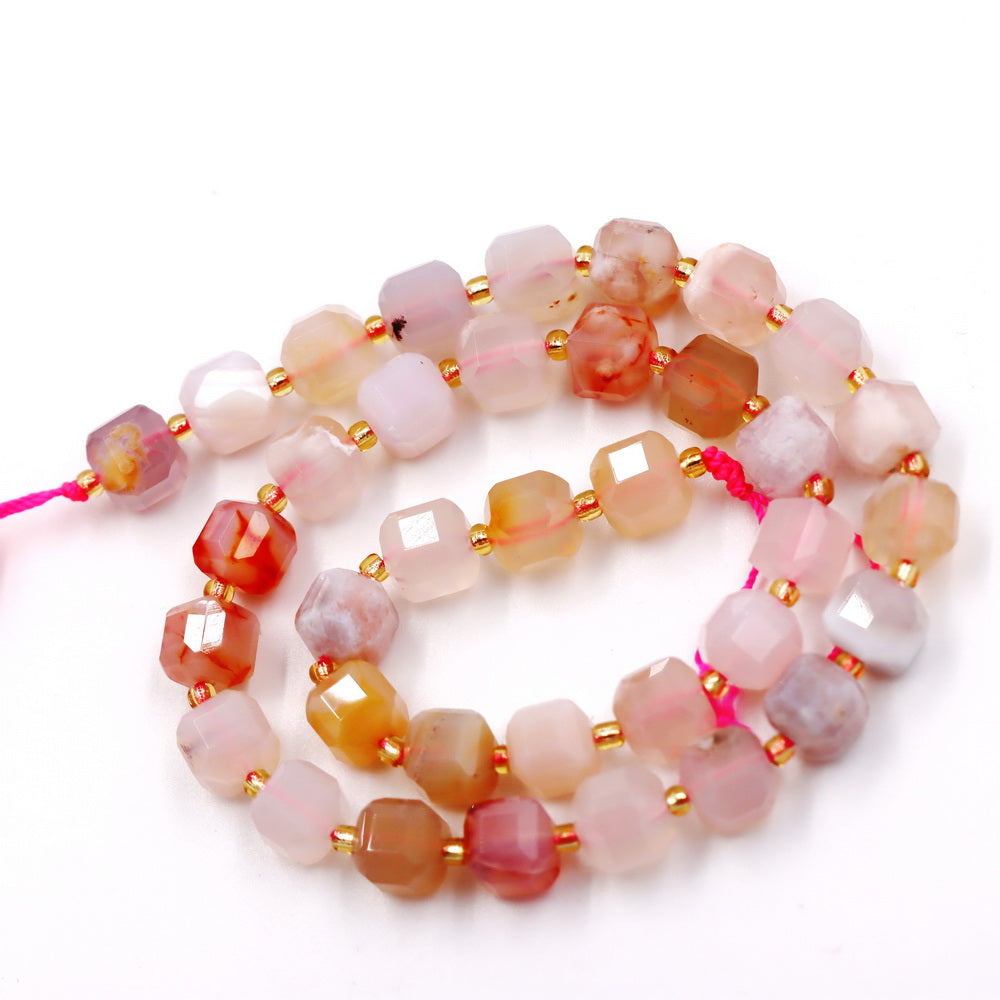 Malahill faceted cube stone beads for jewelry making, sold per bag 5 strands inside, Sakura Agate beads