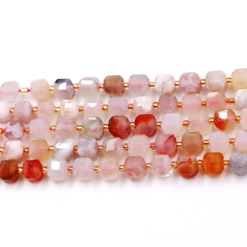 Malahill faceted cube stone beads for jewelry making, sold per bag 5 strands inside, Sakura Agate beads