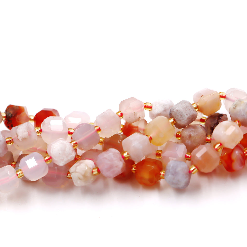 Malahill faceted cube stone beads for jewelry making, sold per bag 5 strands inside, Sakura Agate beads