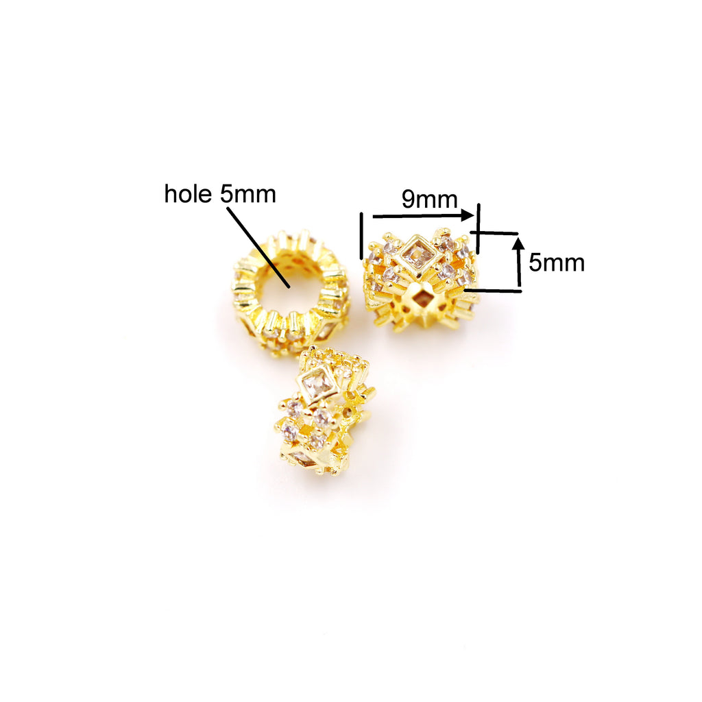 Malahill excellent quality cubic zirconia paved brass spacer beads, sold per box 30 pieces inside