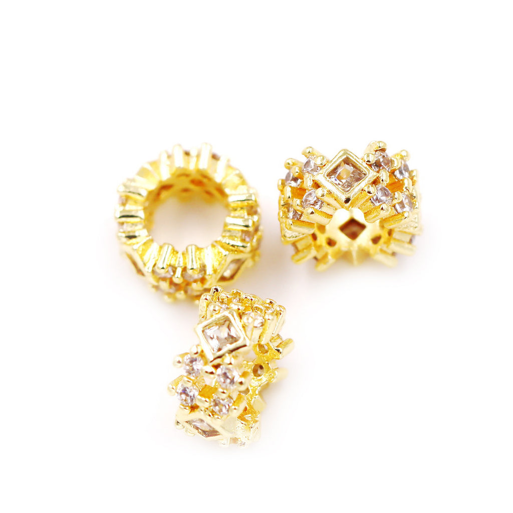 Malahill excellent quality cubic zirconia paved brass spacer beads, sold per box 30 pieces inside