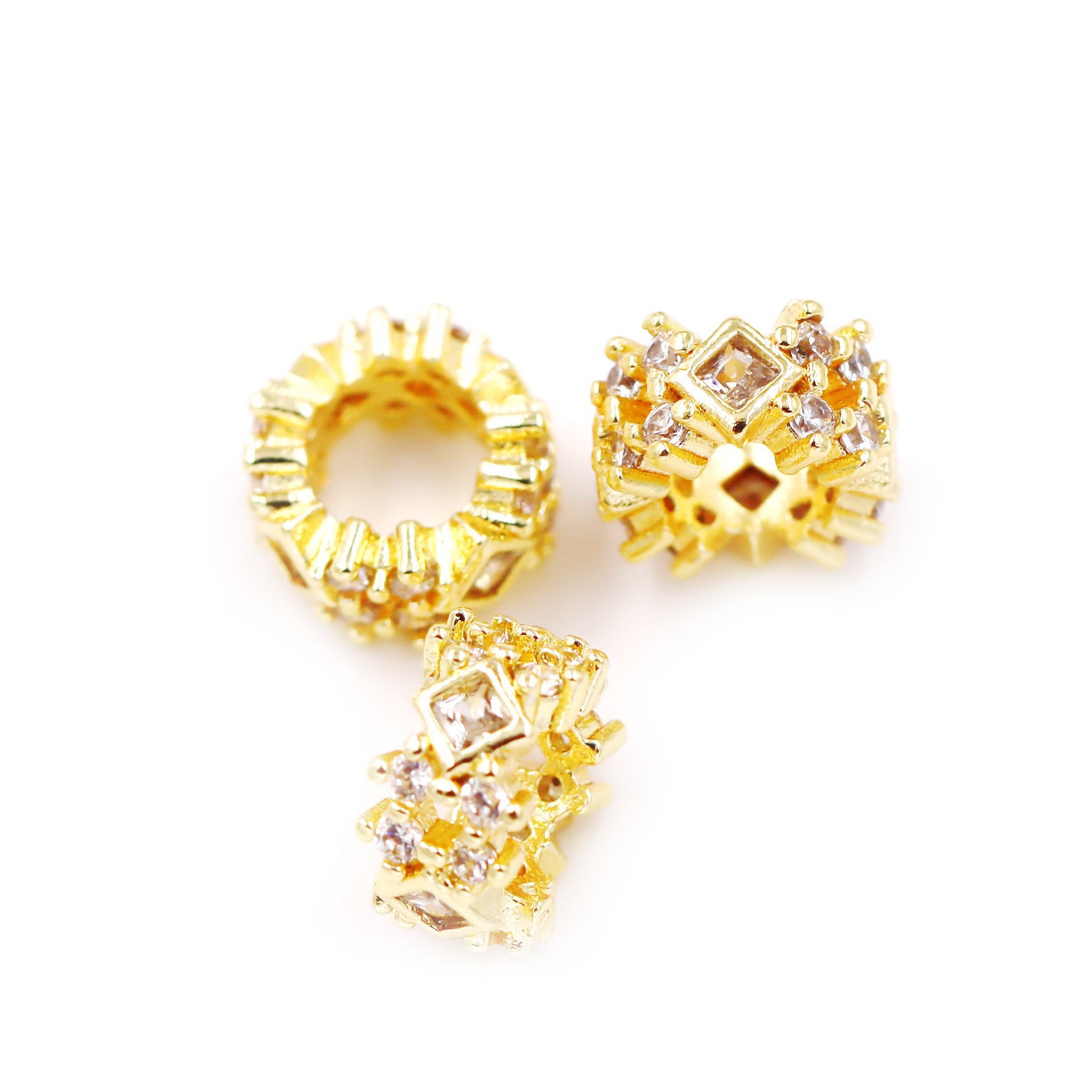 Malahill excellent quality cubic zirconia paved brass spacer beads, sold per box 30 pieces inside