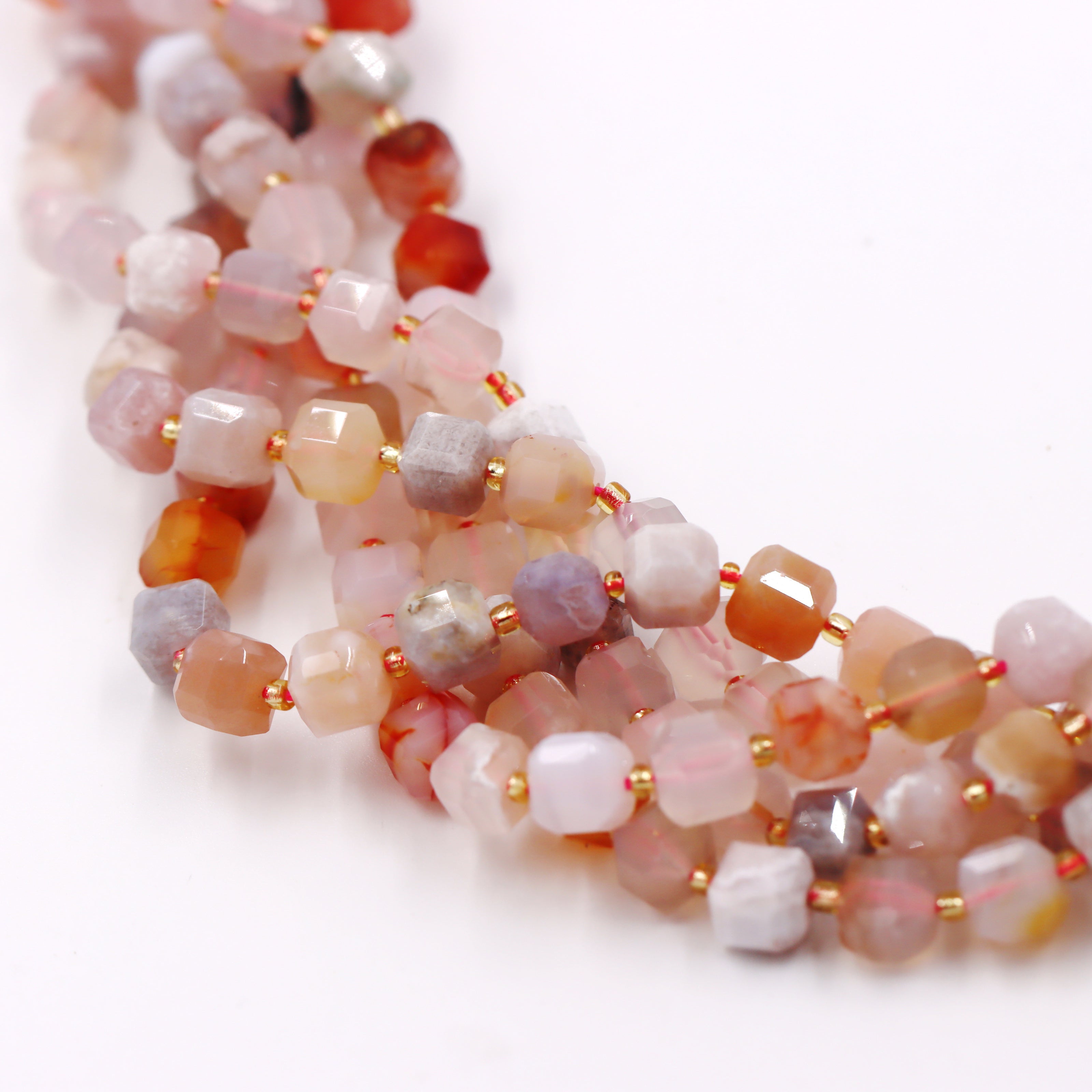 Malahill faceted cube stone beads for jewelry making, sold per bag 5 strands inside, Sakura Agate beads