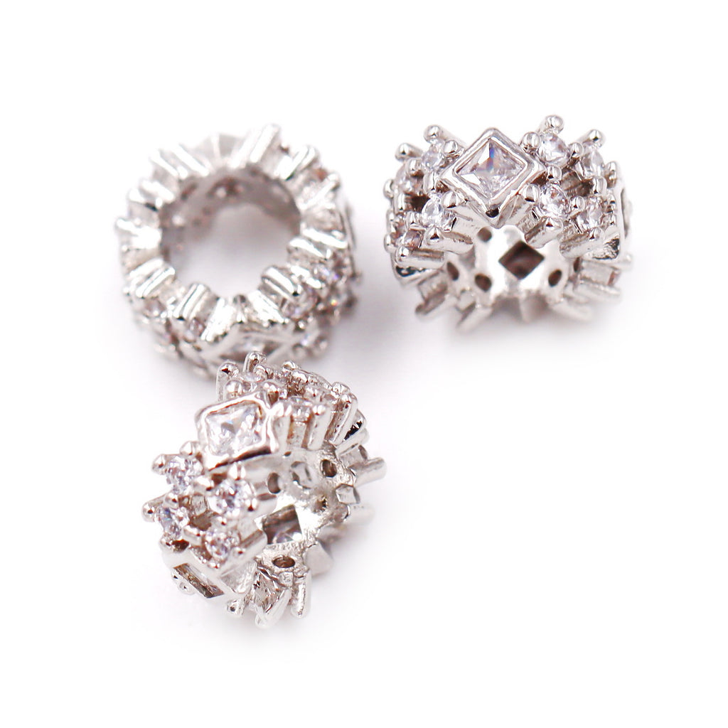 Malahill excellent quality cubic zirconia paved brass spacer beads, sold per box 30 pieces inside