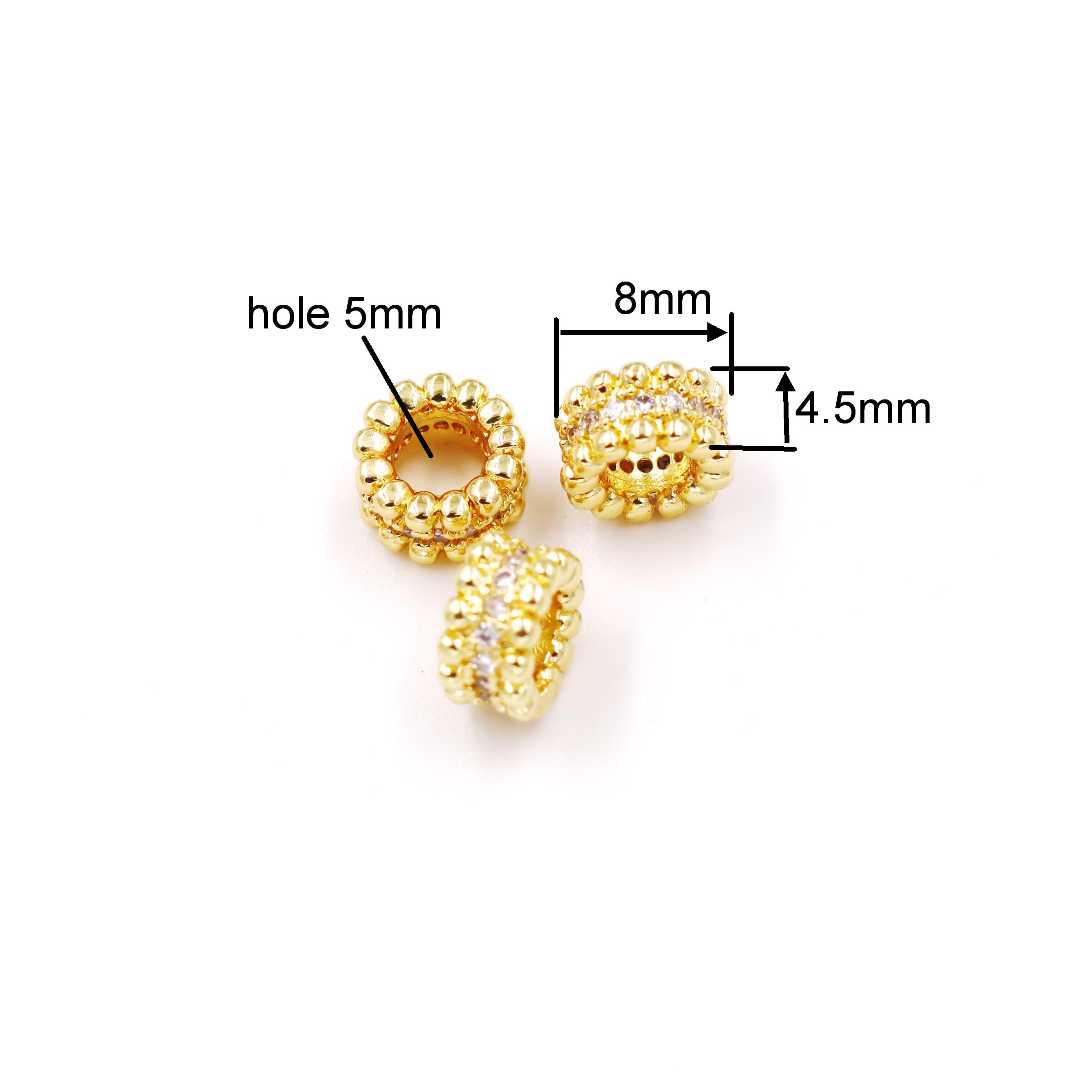 Malahill excellent quality cubic zirconia paved brass spacer beads, sold per box 30 pieces inside