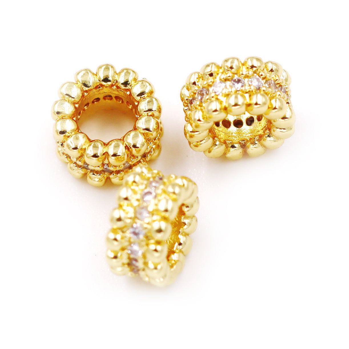 Malahill excellent quality cubic zirconia paved brass spacer beads, sold per box 30 pieces inside