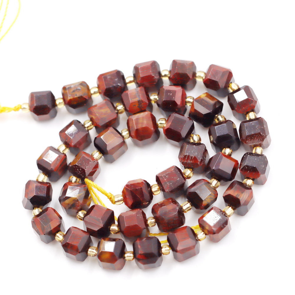 Malahill faceted cube stone beads for jewelry making, sold per bag 5 strands inside, Red Tiger's Eye beads