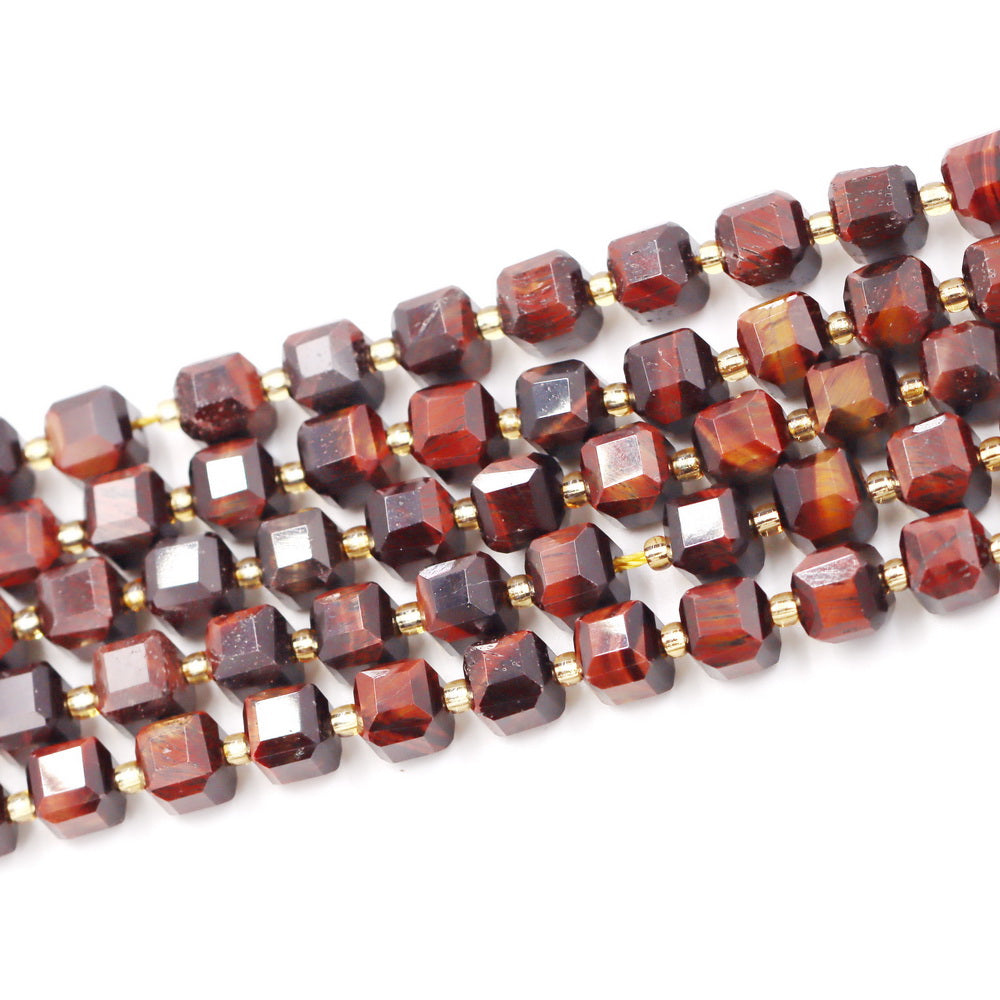 Malahill faceted cube stone beads for jewelry making, sold per bag 5 strands inside, Red Tiger's Eye beads