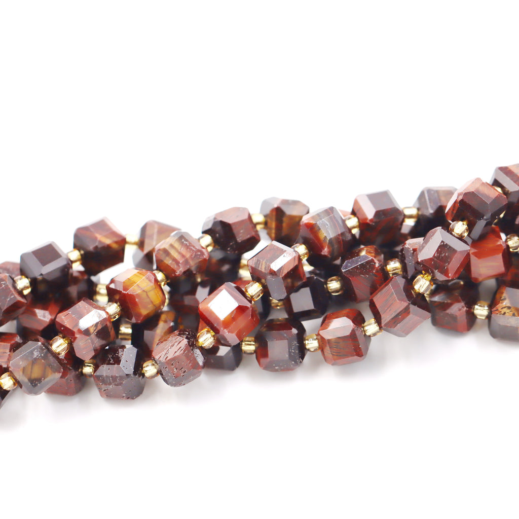 Malahill faceted cube stone beads for jewelry making, sold per bag 5 strands inside, Red Tiger's Eye beads