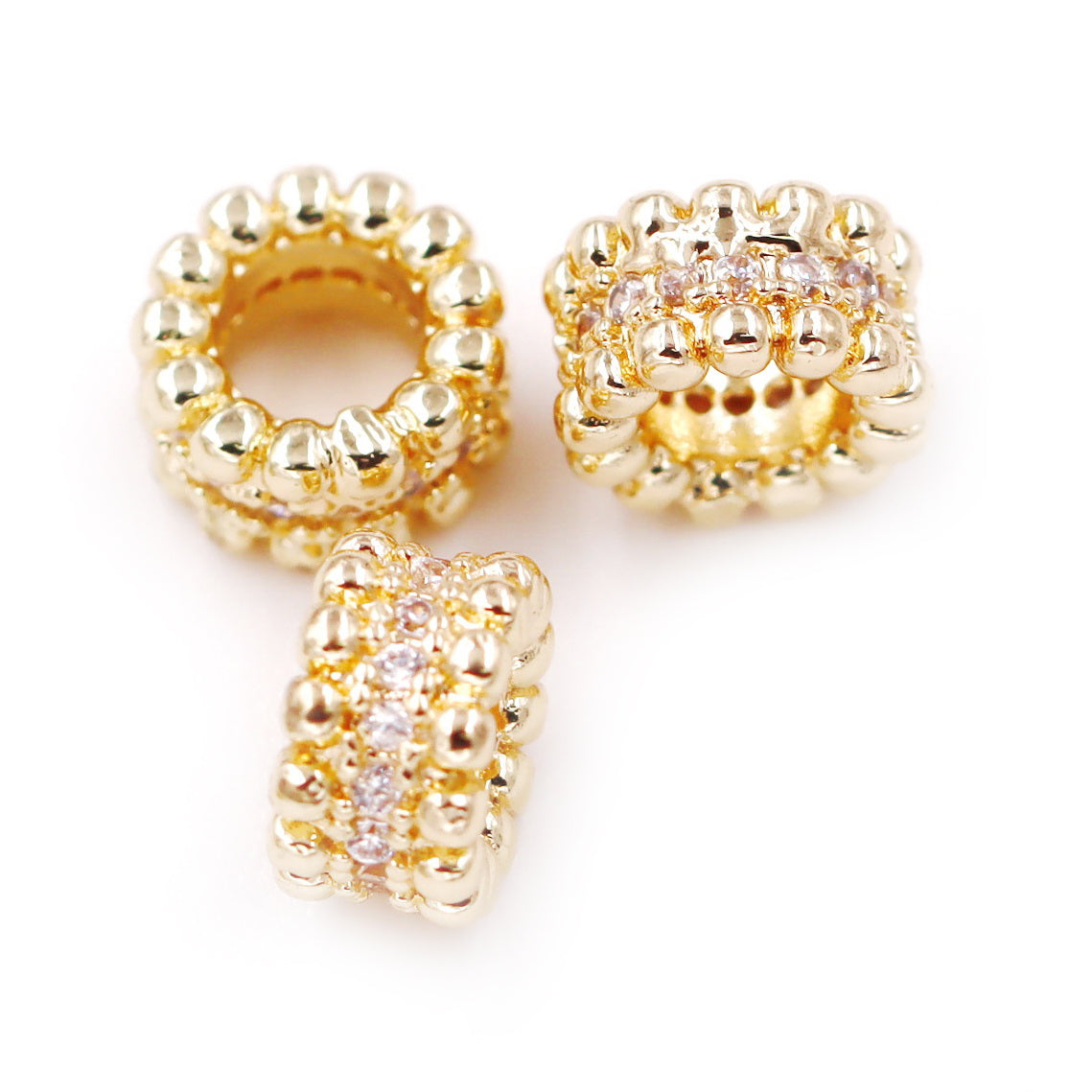 Malahill excellent quality cubic zirconia paved brass spacer beads, sold per box 30 pieces inside