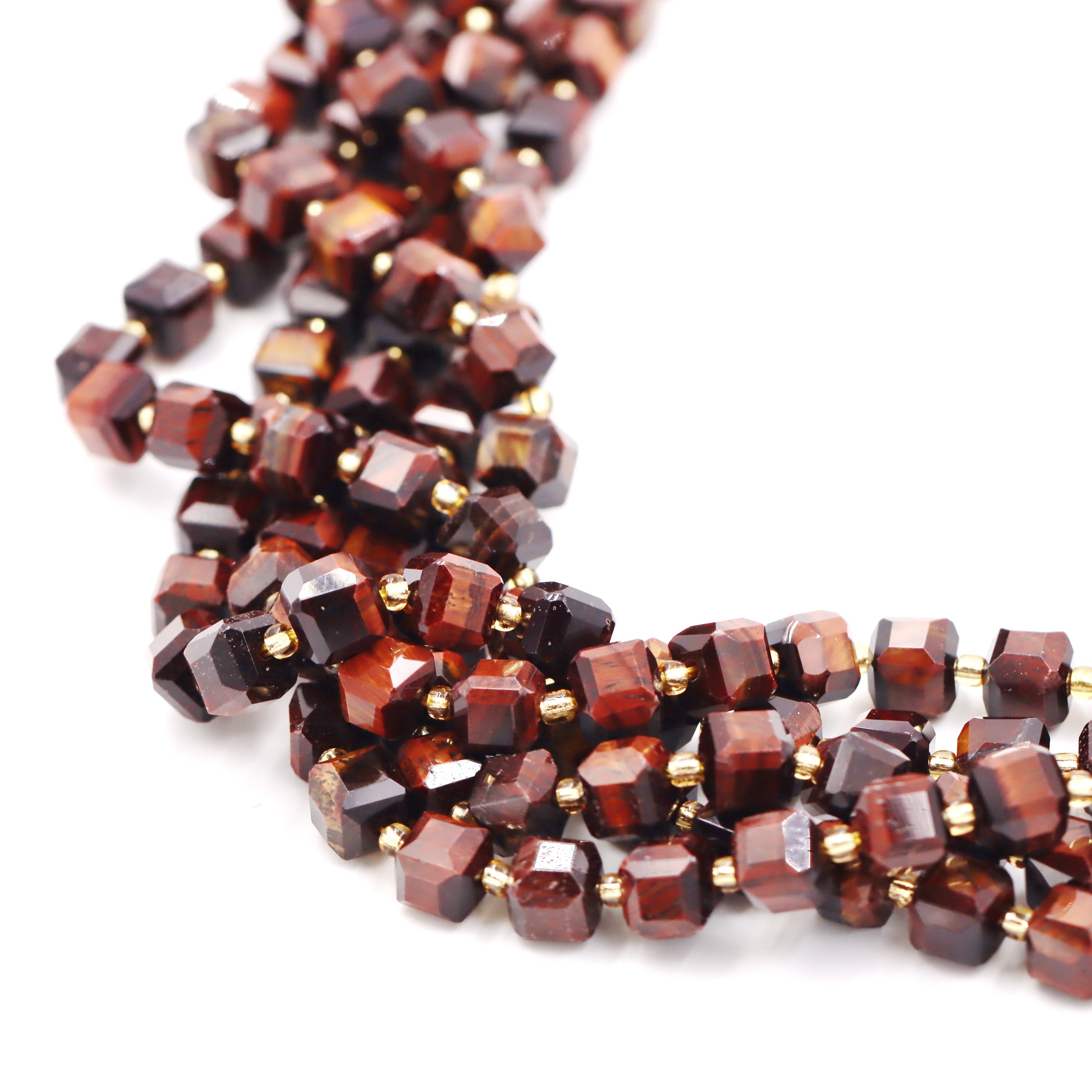 Malahill faceted cube stone beads for jewelry making, sold per bag 5 strands inside, Red Tiger's Eye beads