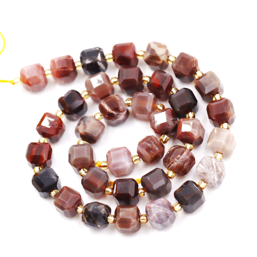 Malahill faceted cube stone beads for jewelry making, sold per bag 5 strands inside, Petrified Wood beads