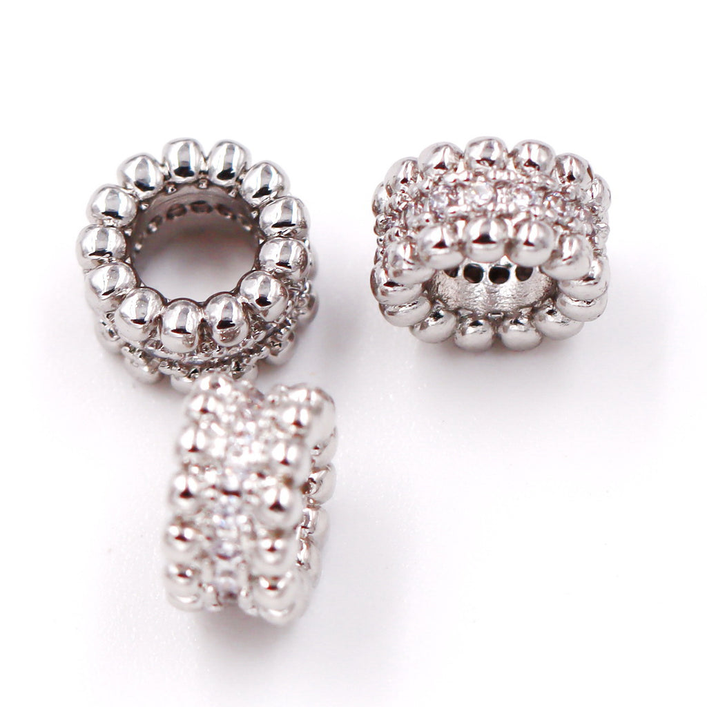 Malahill excellent quality cubic zirconia paved brass spacer beads, sold per box 30 pieces inside