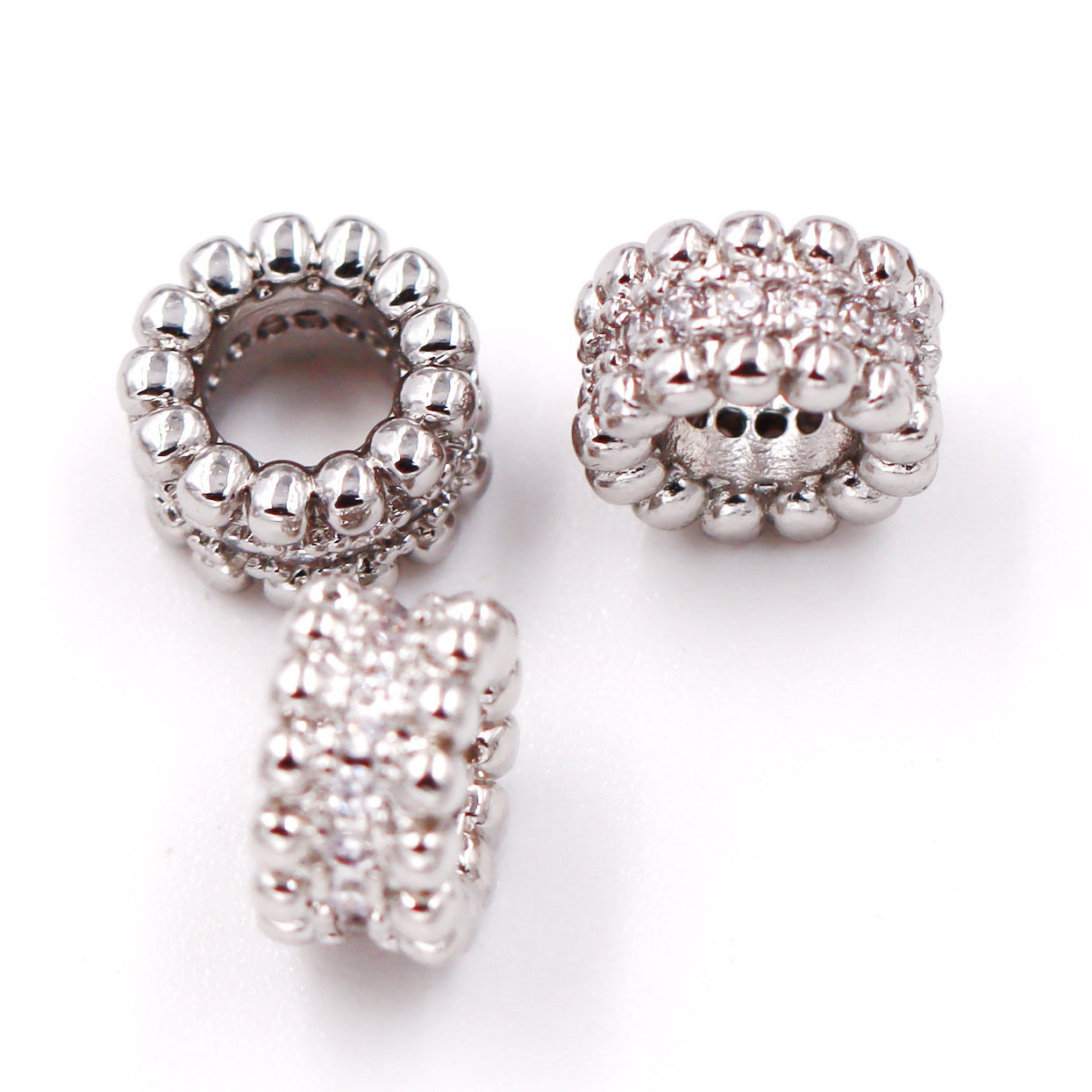 Malahill excellent quality cubic zirconia paved brass spacer beads, sold per box 30 pieces inside