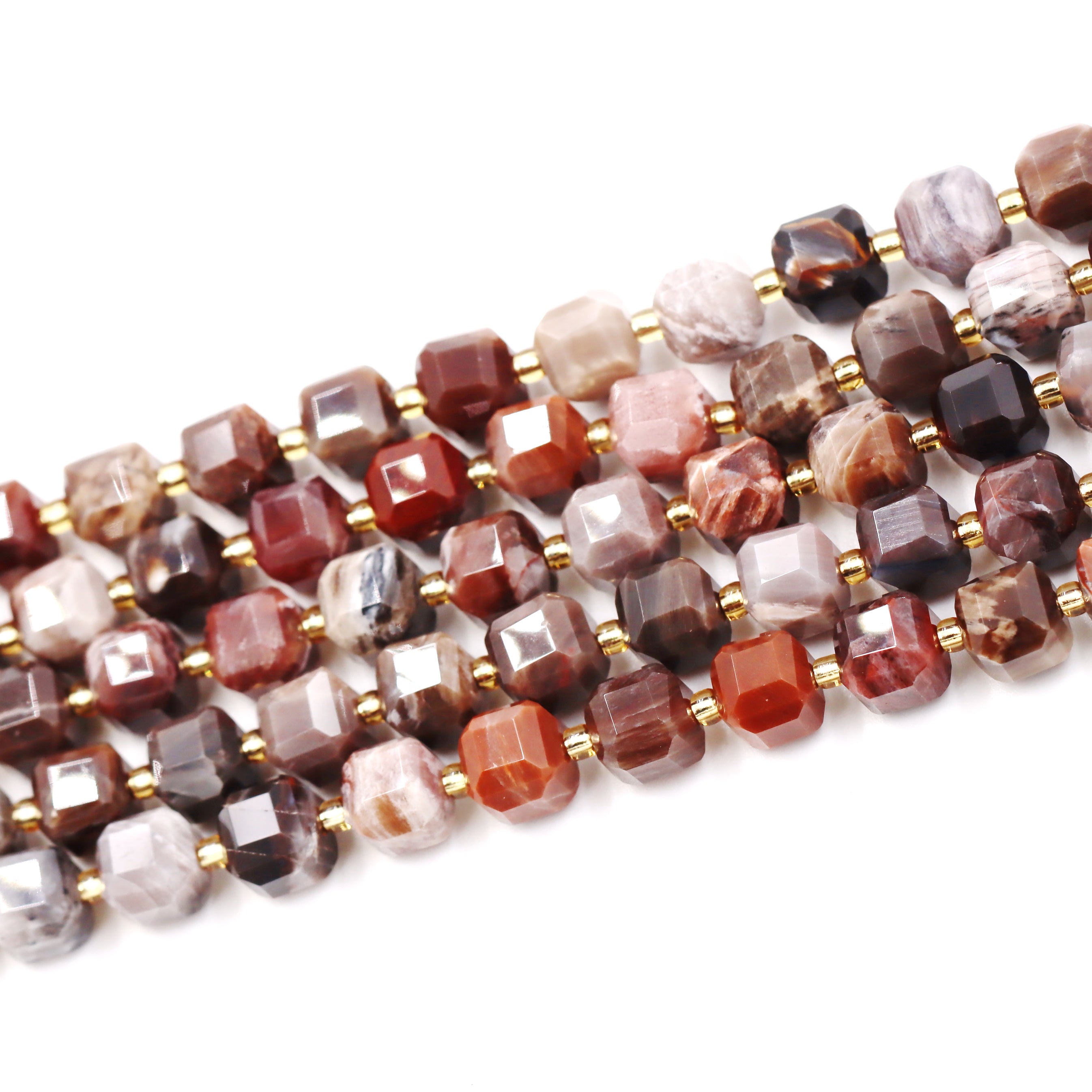 Malahill faceted cube stone beads for jewelry making, sold per bag 5 strands inside, Petrified Wood beads