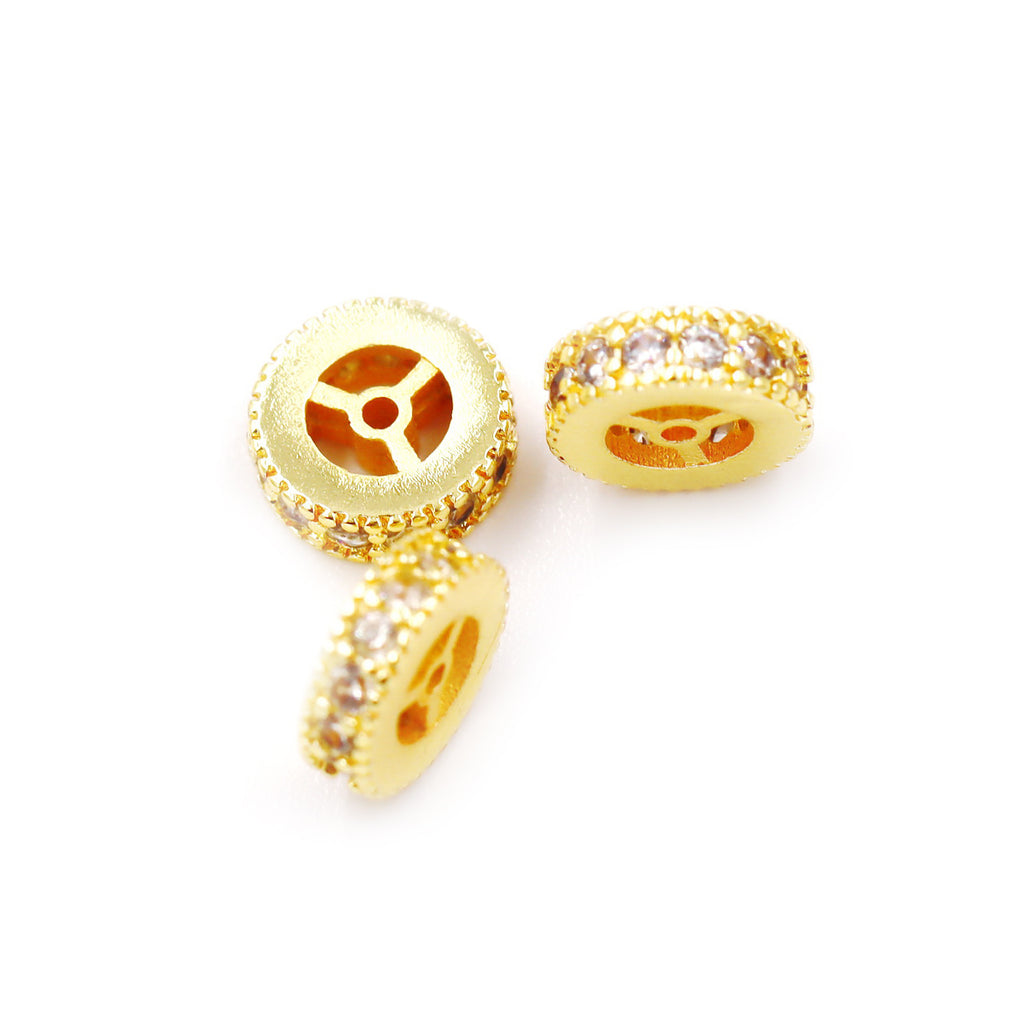 Malahill excellent quality cubic zirconia paved brass spacer beads, sold per box 30 pieces inside