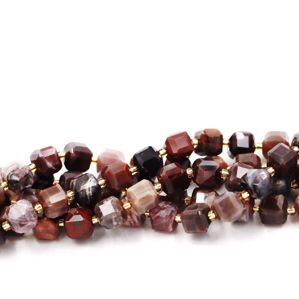 Malahill faceted cube stone beads for jewelry making, sold per bag 5 strands inside, Petrified Wood beads