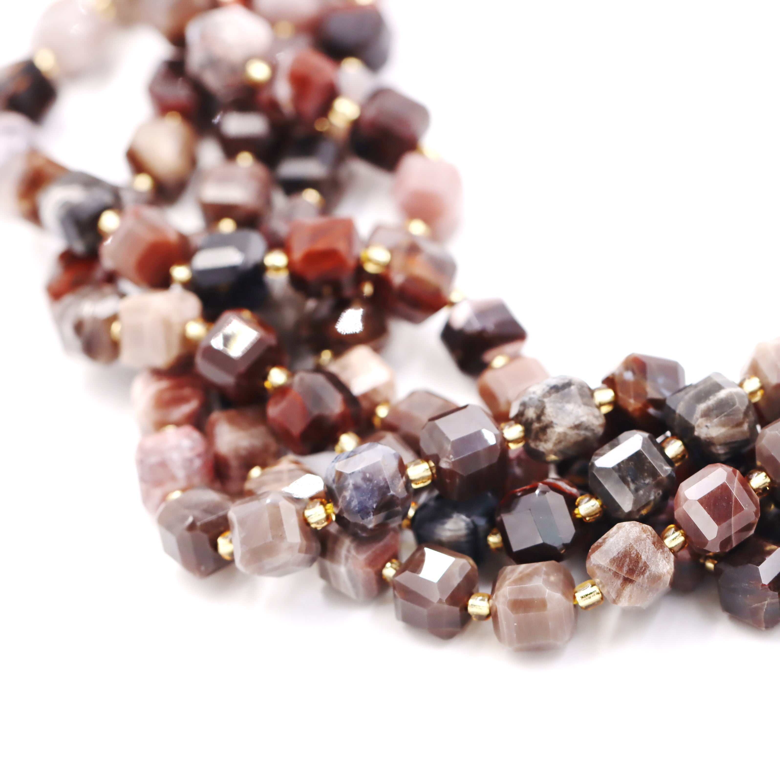 Malahill faceted cube stone beads for jewelry making, sold per bag 5 strands inside, Petrified Wood beads