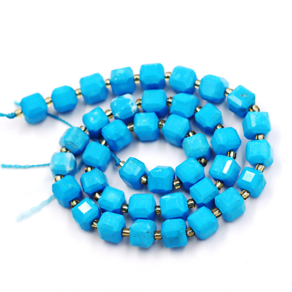 Malahill faceted cube stone beads for jewelry making, sold per bag 5 strands inside, Dark Blue Howlite Turquoise beads